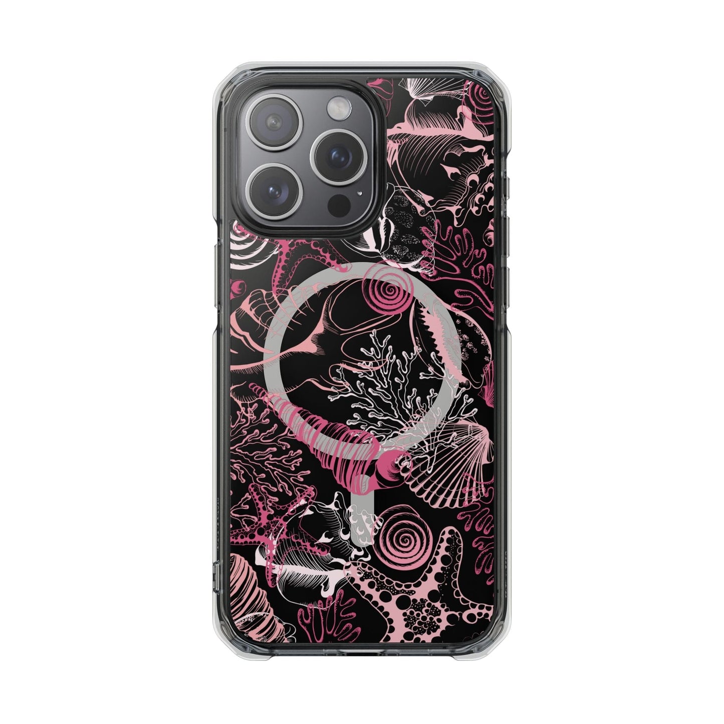 MagSafe® Compatable Clear Phone Case • Pink Seashells Summer Phone Case Designed to fit iPhone 14-16 Models Phone Case Printify iPhone 15 Pro Max