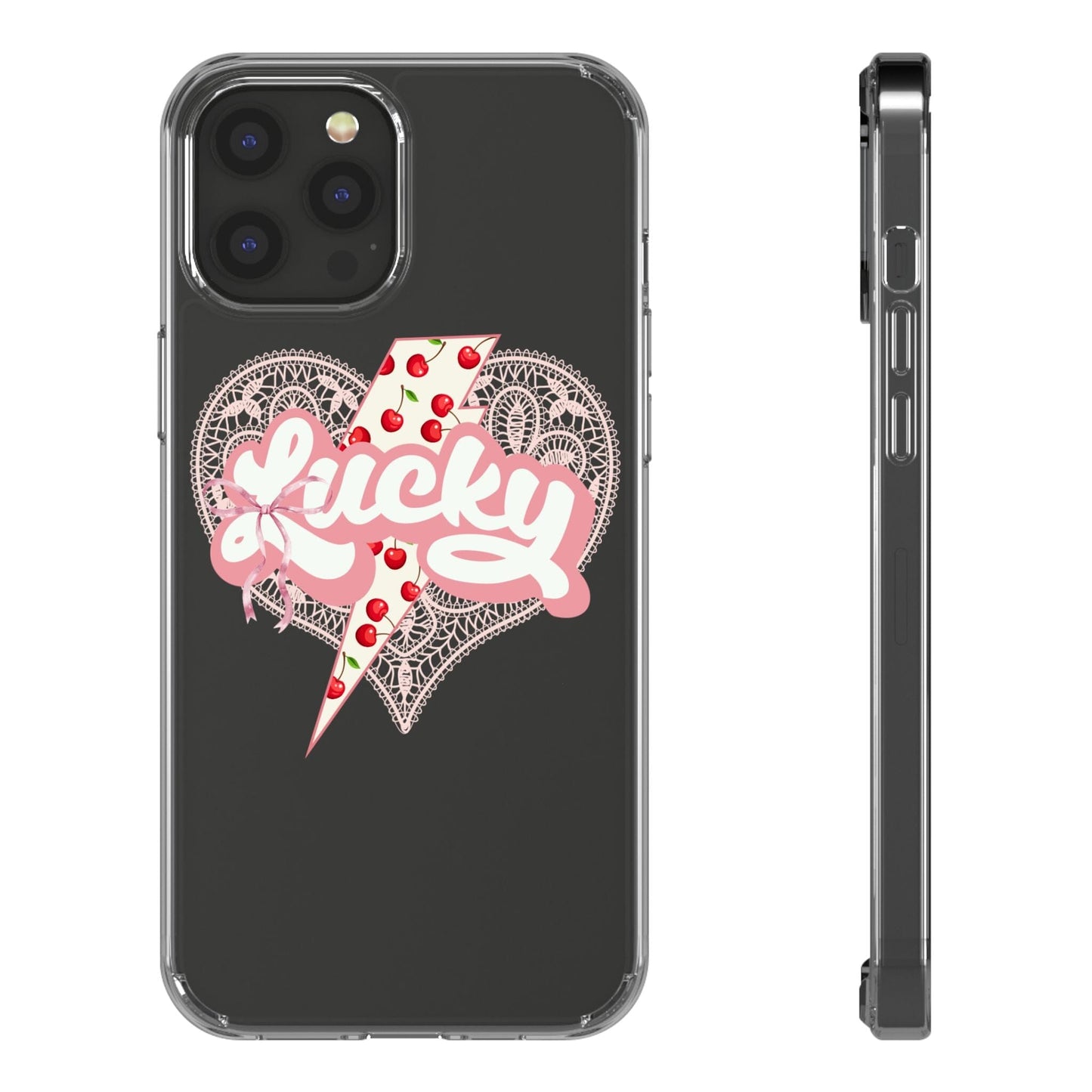 Lucky Girl Coquette Phone Case, Fits iPhone and Samsung Phones, Clear Case Phone Case Printify iPhone 12 Pro Max Without gift packaging