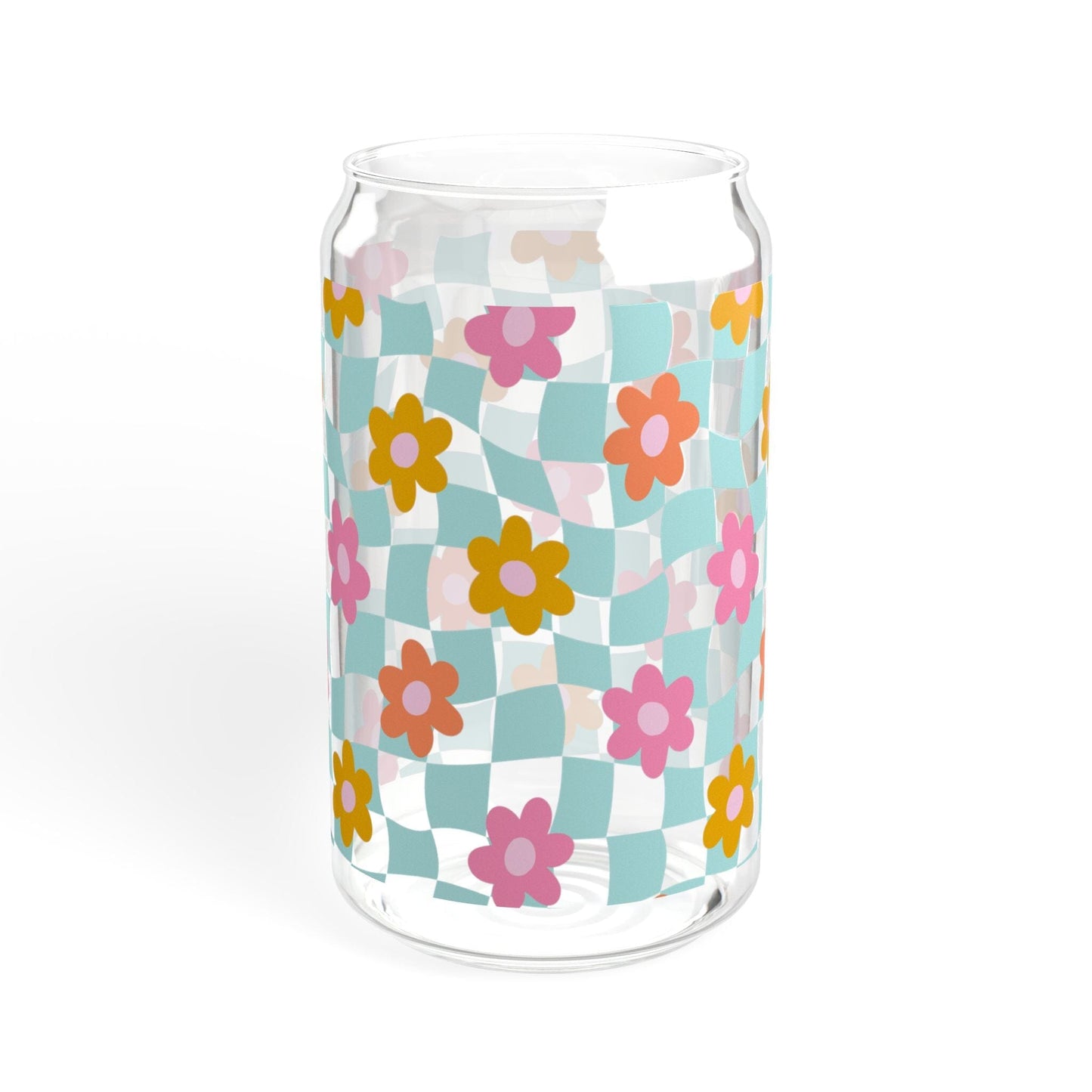 Coconut Girl Blue Checkered Daisy Sipper Cup • Cute Summer Iced Coffee Cup Mug Printify Without lid or straw 16oz