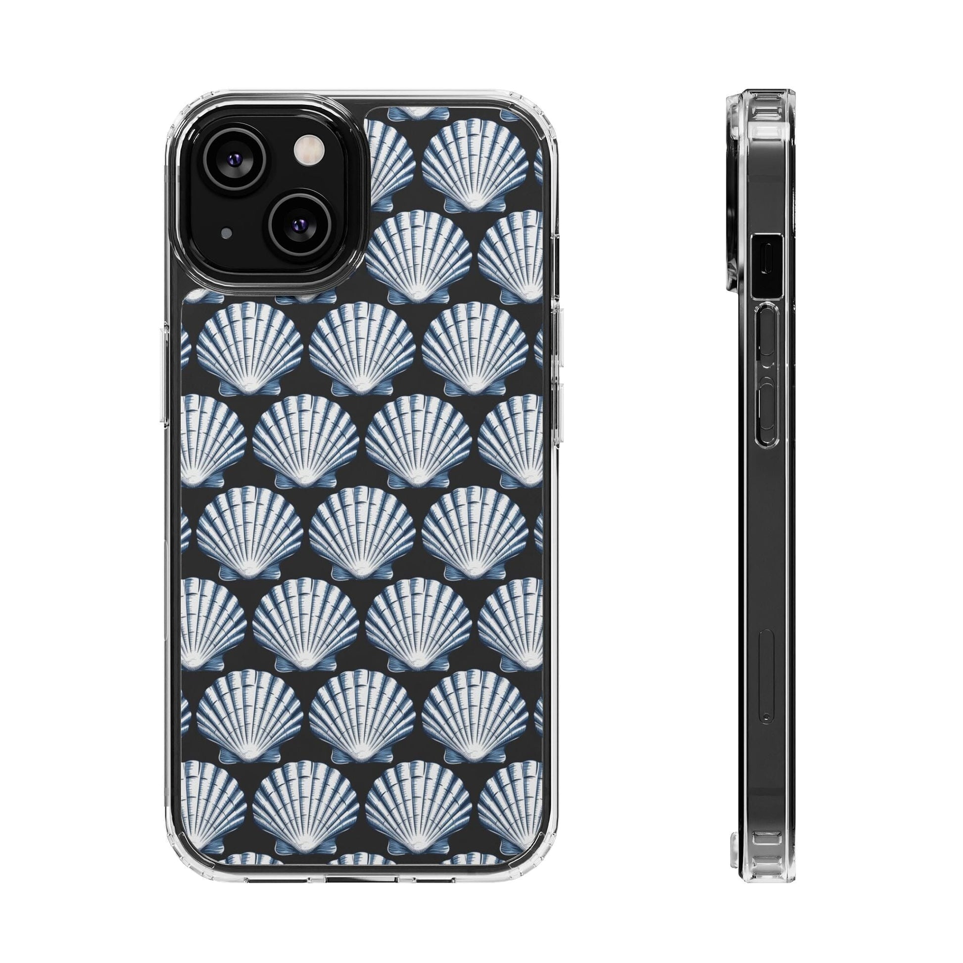 Blue iPhone 16 Clear Case, Seashell Phone Case, Coastal Vibes Mosaic Phone Case, iPhone 16 Pro Max, iPhone 15 Plus, Samsung Galaxy S24 Phone Case Printify iPhone 14 Without gift packaging