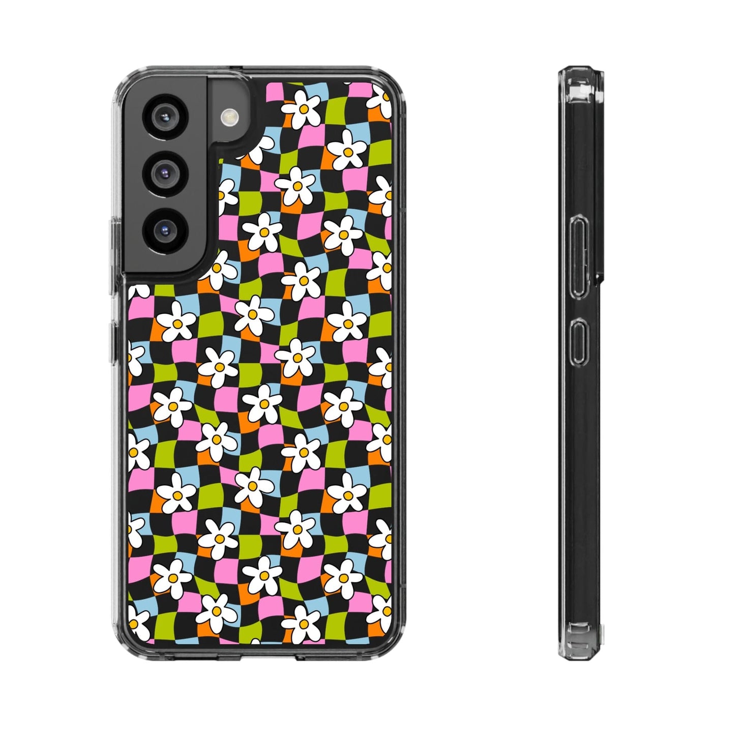 Trendy y2k Aesthetic iPhone Cases, Clear Phone Case • Checkered Daisy Phone Case Designed to fit most iPhone and Samsung Models Phone Case Printify Samsung Galaxy S22 Without gift packaging
