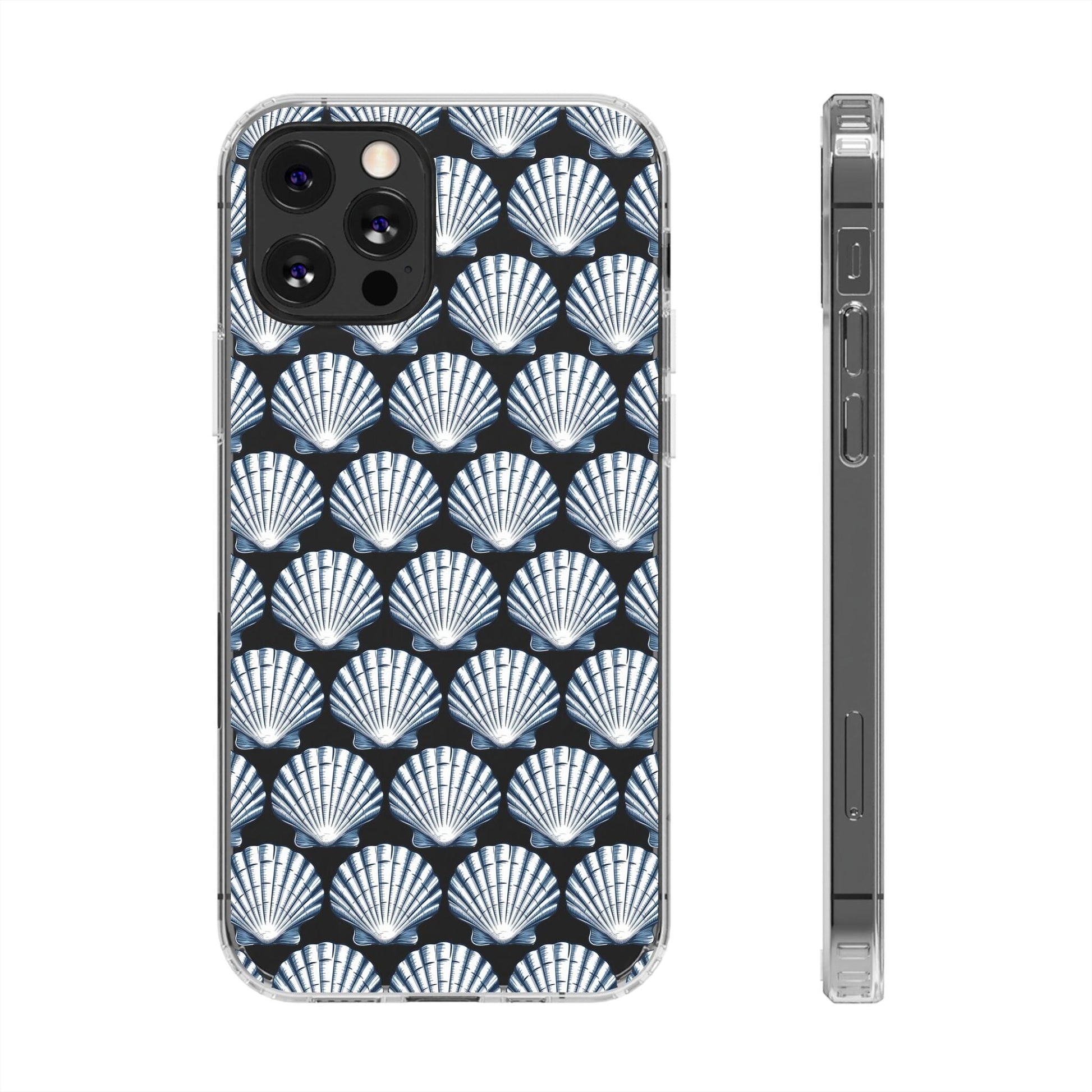 Blue iPhone 16 Clear Case, Seashell Phone Case, Coastal Vibes Mosaic Phone Case, iPhone 16 Pro Max, iPhone 15 Plus, Samsung Galaxy S24 Phone Case Printify iPhone 12 Pro Without gift packaging