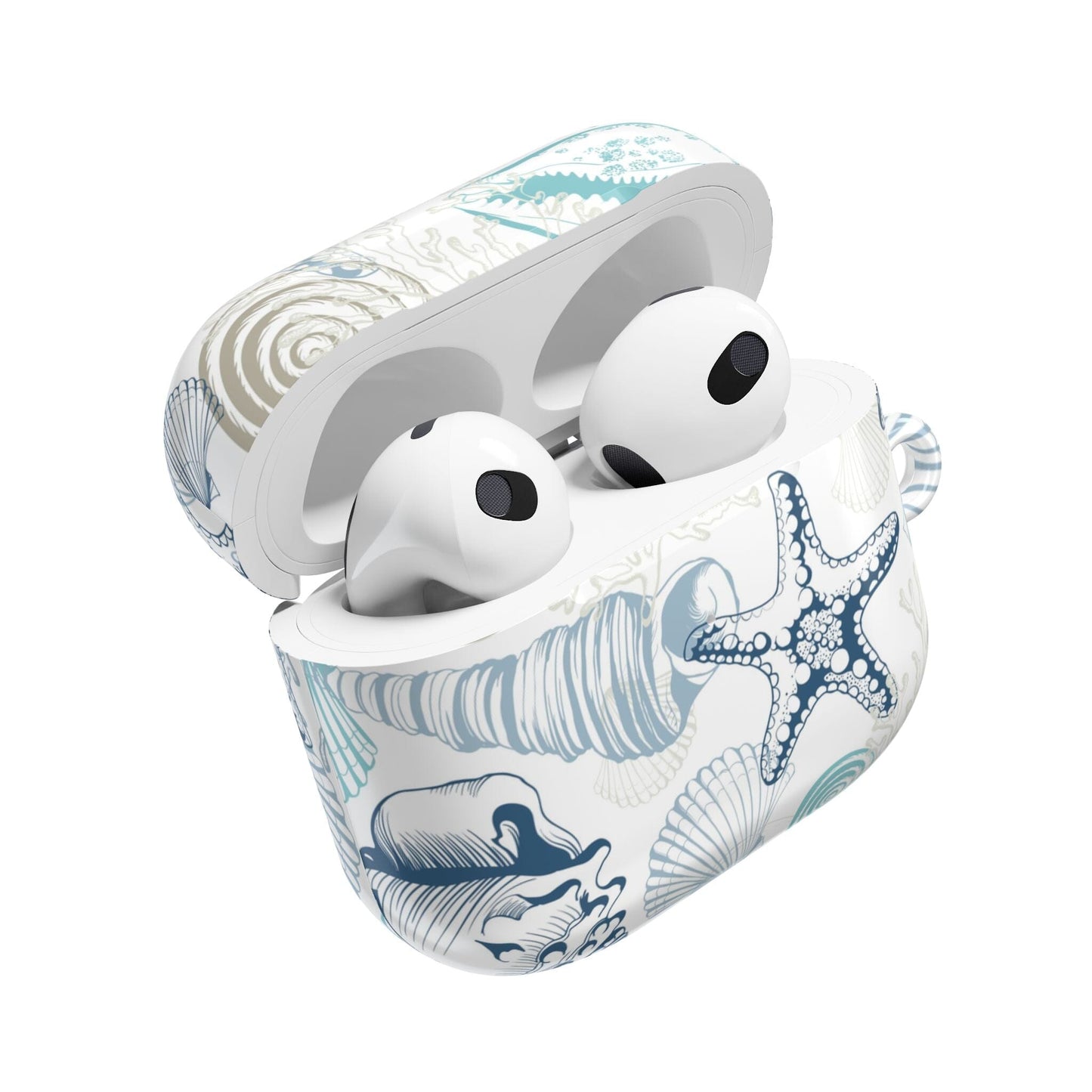 Blue Seashells AirPods Case, Ocean-Inspired Case for Earbuds • Cute Phone Accessories Accessories Printify AirPods Gen 3 White Glossy
