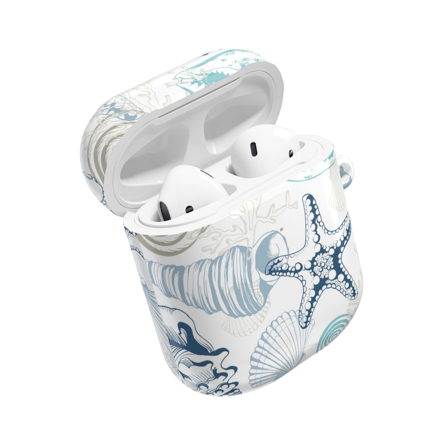 Blue Seashells AirPods Case, Ocean-Inspired Case for Earbuds • Cute Phone Accessories Accessories Printify AirPods Gen 2 White Glossy