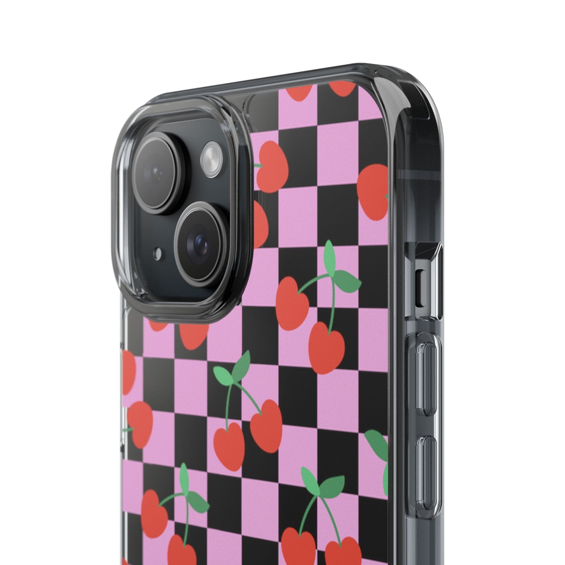 iPhone 16 Clear Case, Pink Checkered Cherry Phone Case • y2K Aesthetic Phone Cases Designed to fit most iPhone and Samsung Models Phone Case Printify