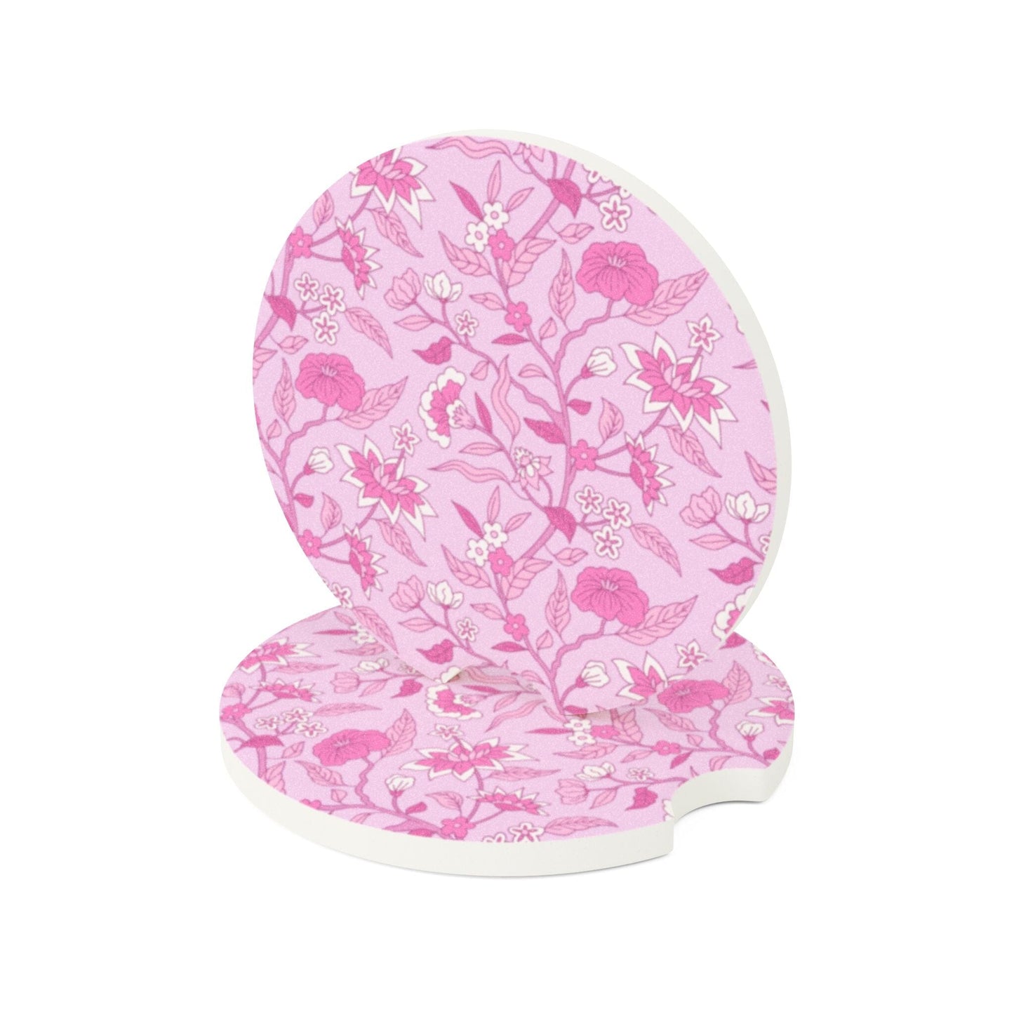 Preppy Pink Toile Car Coaster, Floral Drink Cup Holder Coaster • Cute Car Accessories Home Decor Printify 2.6'' × 2.6" 2pcs