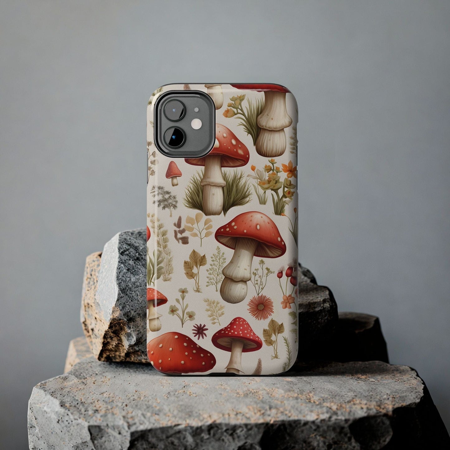 Folk Art Cottagecore Mushroom Phone Cases, Boho Retro Tough Phone Cases Compatible with most iPhone and Samsung Galaxy Models Phone Case Printify