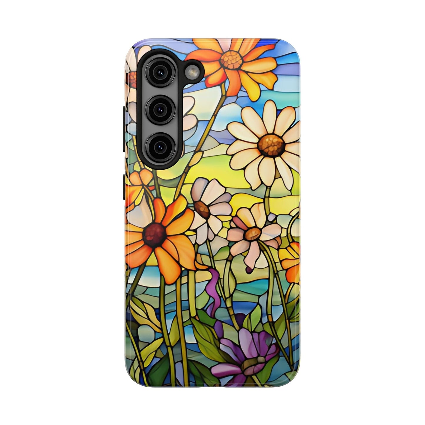 Stained Glass Daisies Impact Resistant Phone Case • Designed to fit most iPhone and Samsung Models Phone Case Printify Samsung Galaxy S23