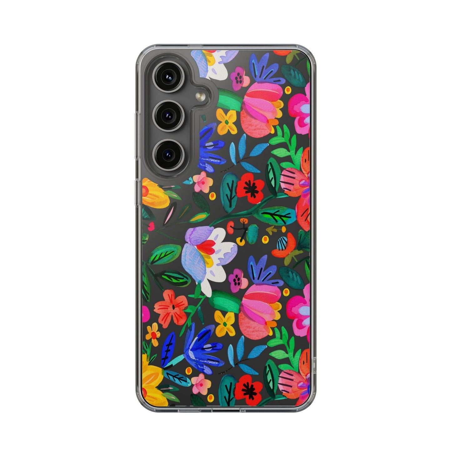 Folk Art Flowers Clear Phone Cases • Summer Floral Phone Case Designed to fit most iPhone and Samsung Phones Phone Case Printify Samsung Galaxy S24 Plus Without gift packaging