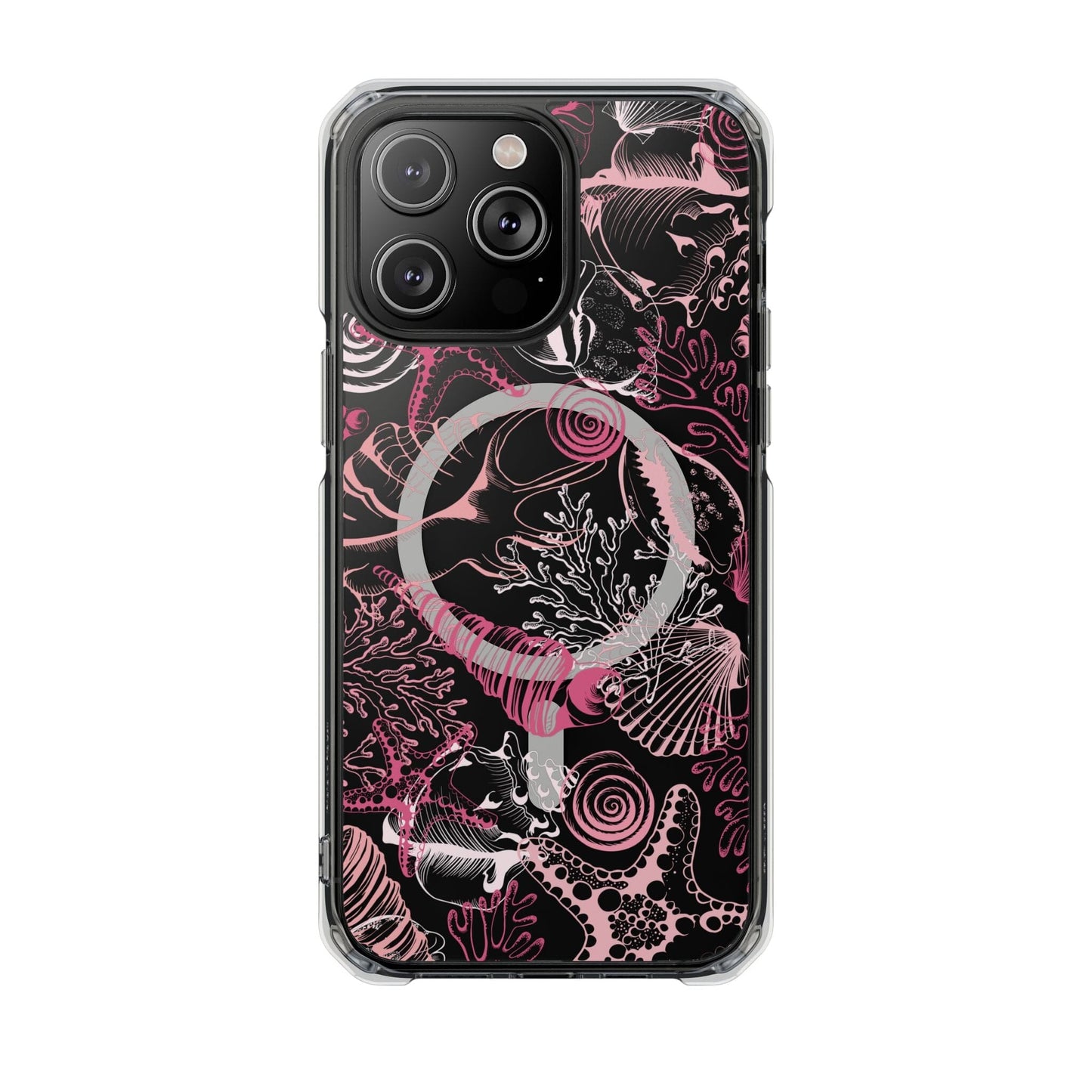 MagSafe® Compatable Clear Phone Case • Pink Seashells Summer Phone Case Designed to fit iPhone 14-16 Models Phone Case Printify iPhone 14 Pro Max