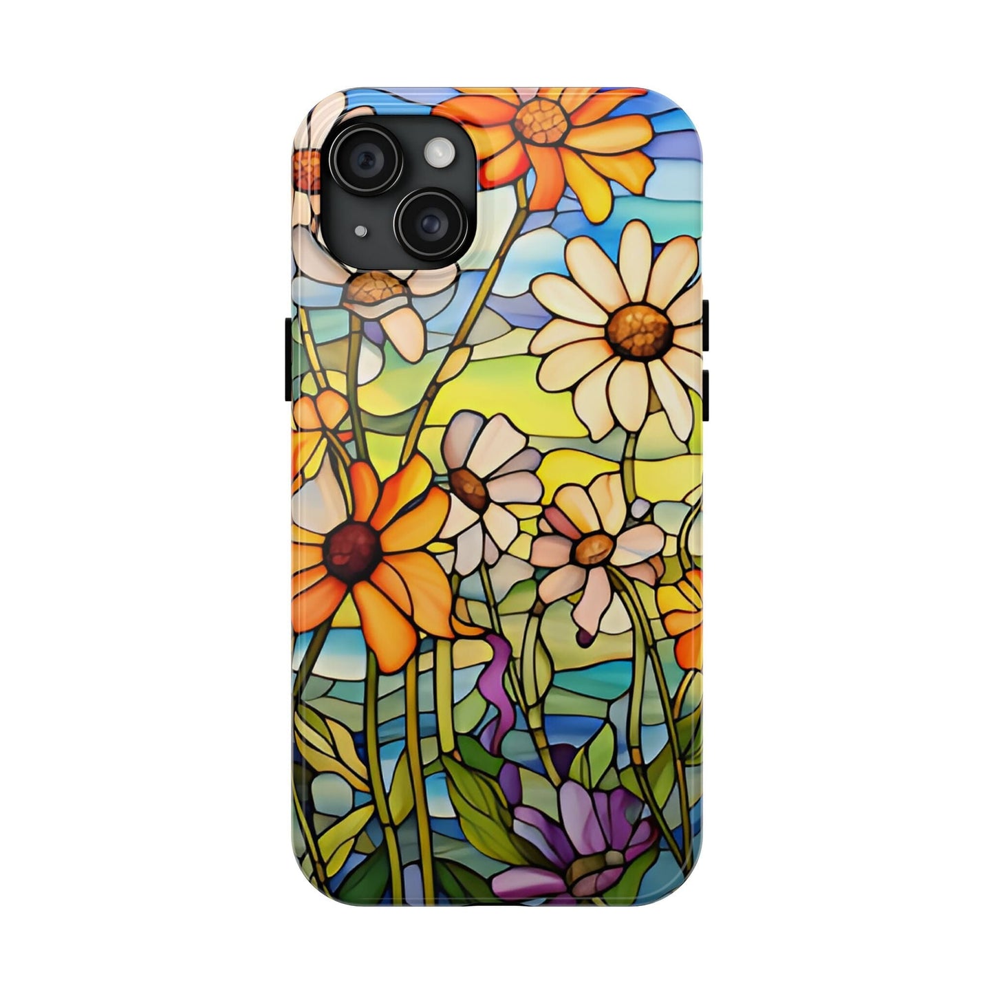 Stained Glass Daisies Impact Resistant Phone Case • Designed to fit most iPhone and Samsung Models Phone Case Printify iPhone 15 Plus