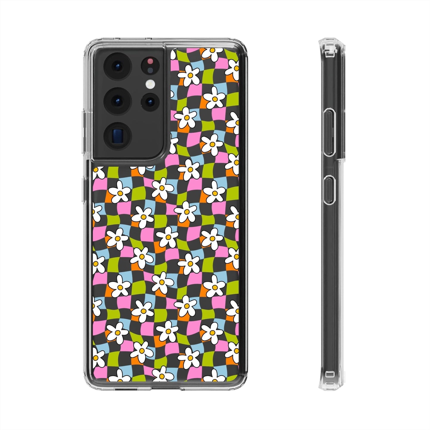 Trendy y2k Aesthetic iPhone Cases, Clear Phone Case • Checkered Daisy Phone Case Designed to fit most iPhone and Samsung Models Phone Case Printify Samsung Galaxy S21 Ultra Without gift packaging
