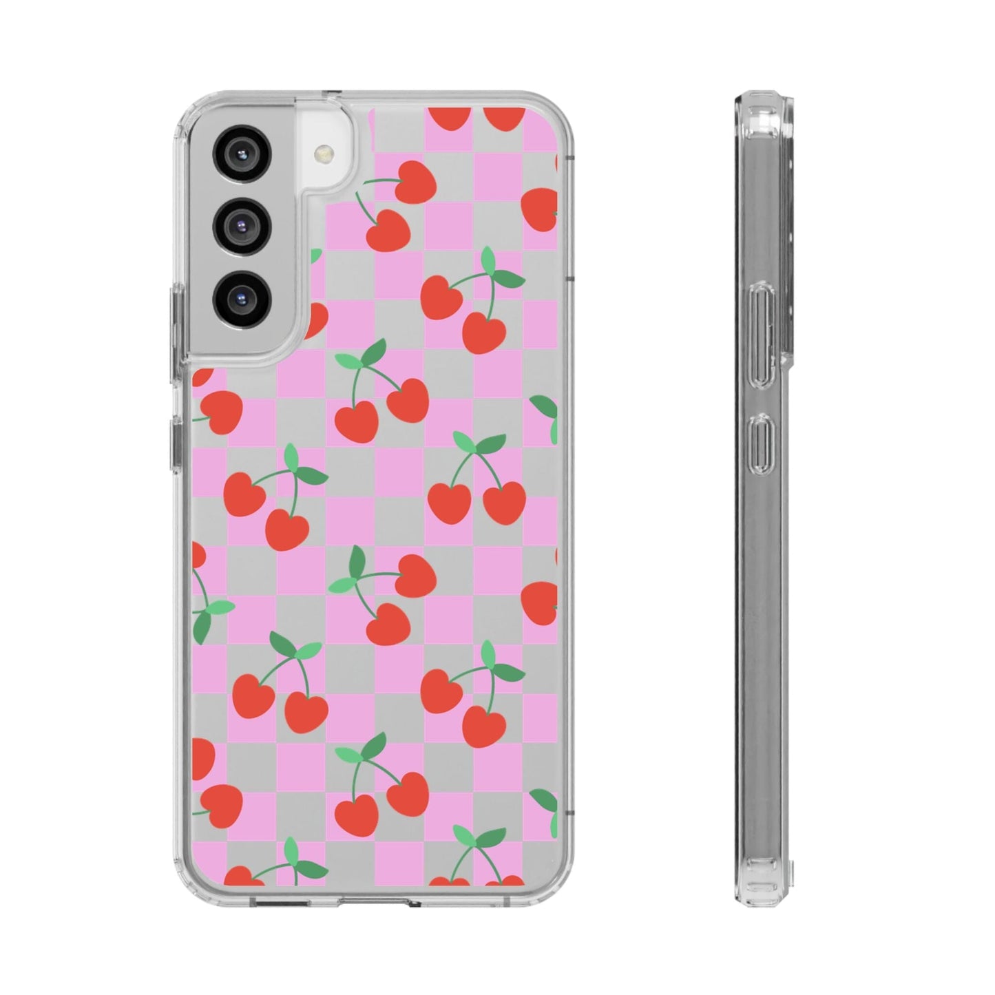 iPhone 16 Clear Case, Pink Checkered Cherry Phone Case • y2K Aesthetic Phone Cases Designed to fit most iPhone and Samsung Models Phone Case Printify Samsung Galaxy S22 Plus Without gift packaging