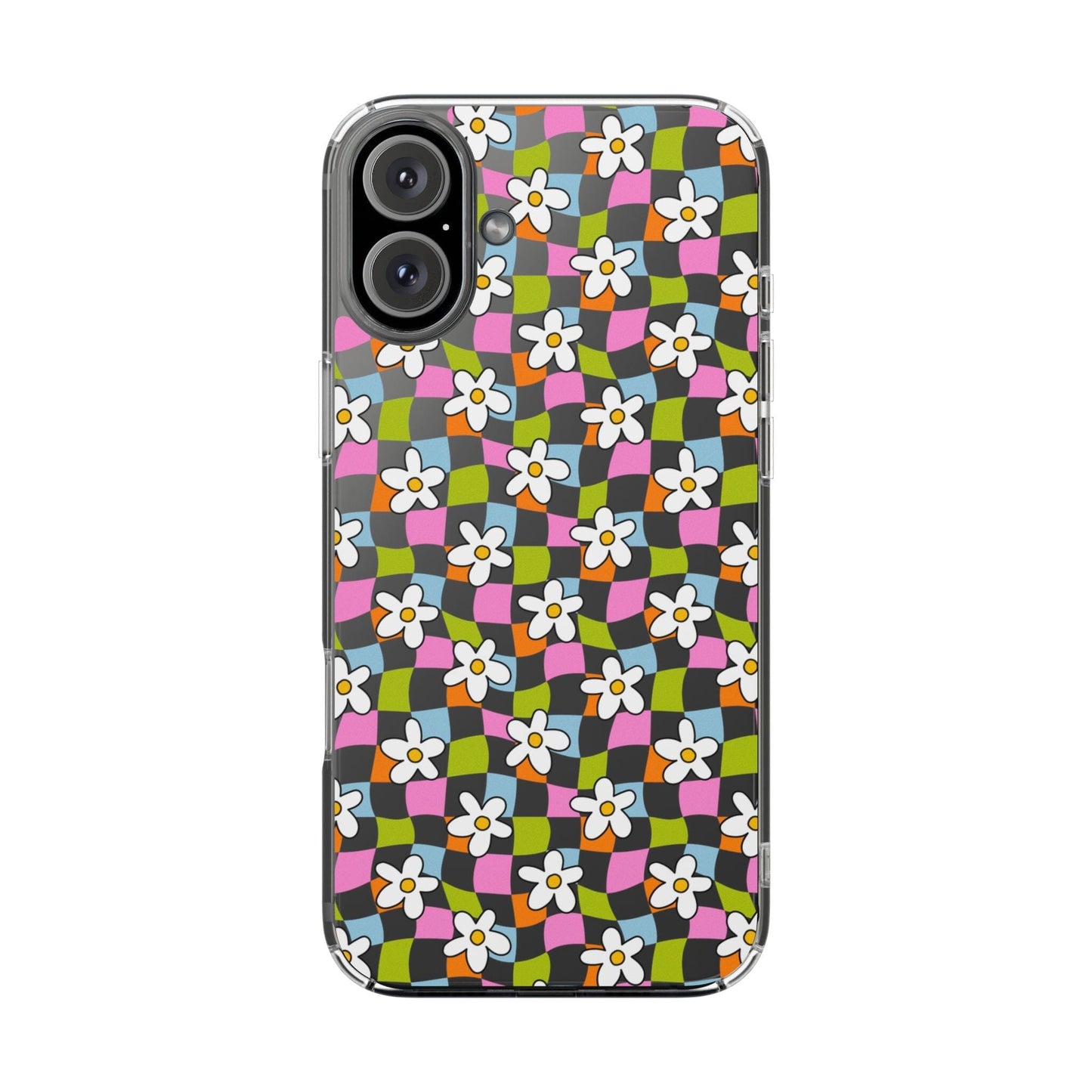 Trendy y2k Aesthetic iPhone Cases, Clear Phone Case • Checkered Daisy Phone Case Designed to fit most iPhone and Samsung Models Phone Case Printify iPhone 16 Plus Without gift packaging