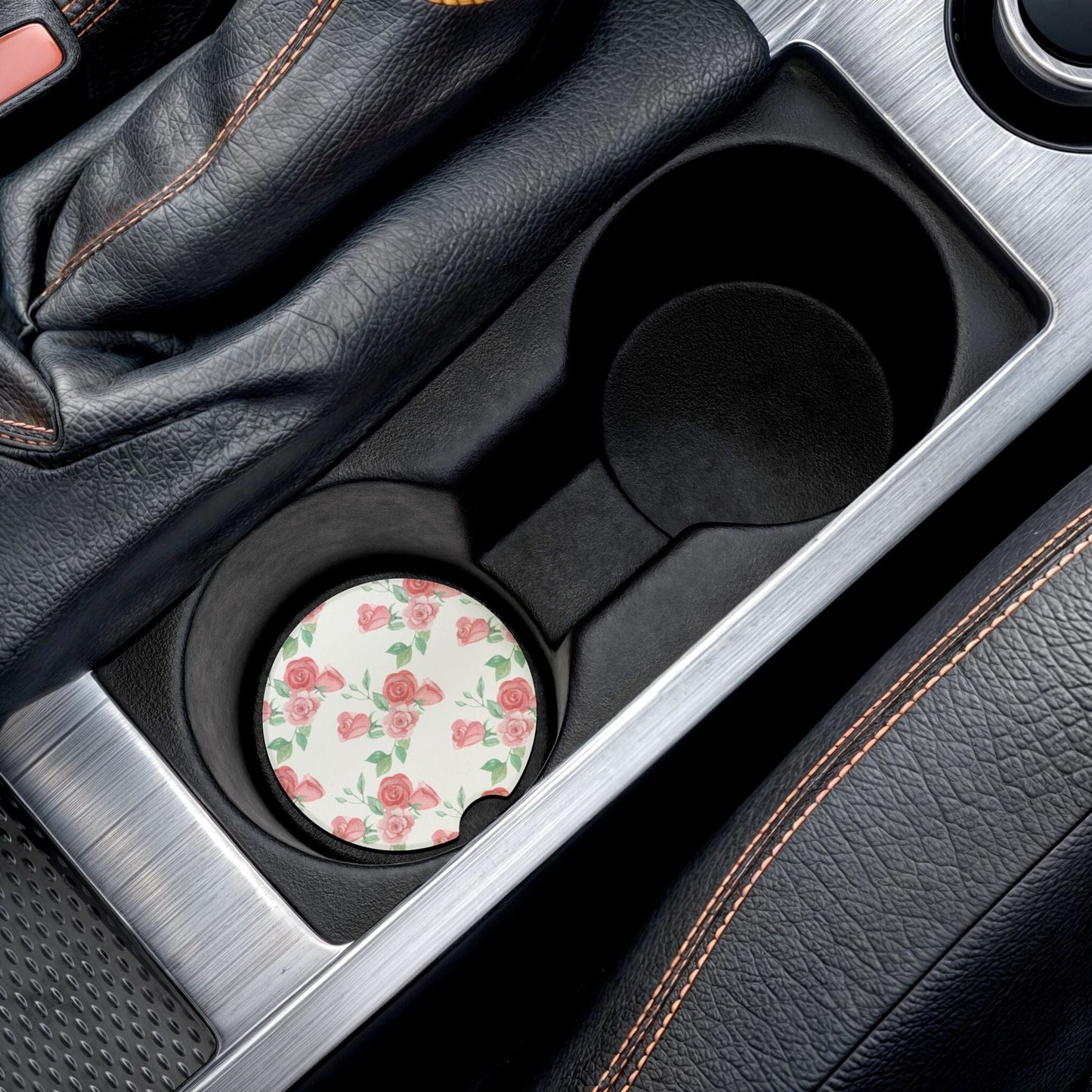 Coquette Car Coasters, Vintage Rose Design, Grandmacore Drink Holder Coaster • Cute Car Accessories Home Decor Printify