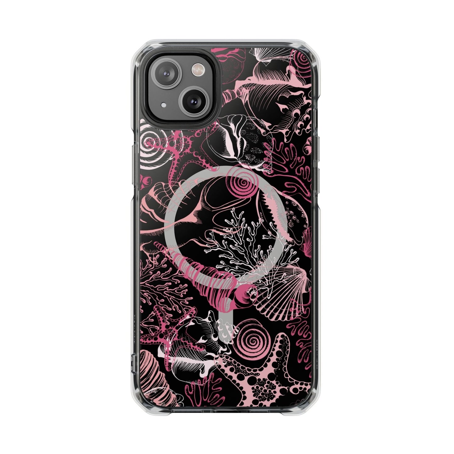 MagSafe® Compatable Clear Phone Case • Pink Seashells Summer Phone Case Designed to fit iPhone 14-16 Models Phone Case Printify iPhone 14 Plus