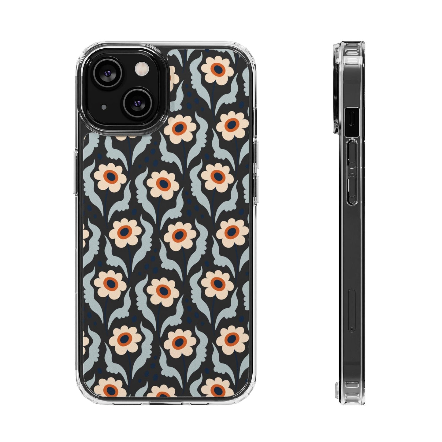 Retro Daisies Clear Phone Case • Designed to fit Most iPhone and Samsung Phones Phone Case Printify iPhone 14 Without gift packaging