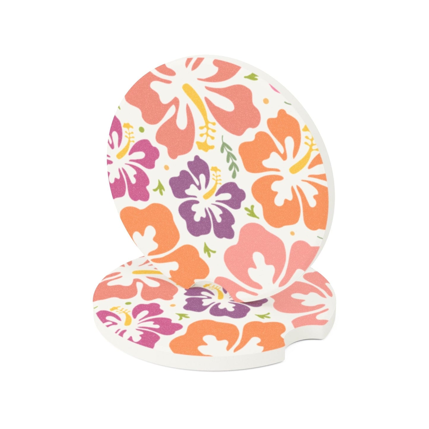 Tropical Floral Car Coaster, Hibiscus Flower Drink Cup Holder Coaster• Cute Car Accessories Home Decor Printify 2.6'' × 2.6" 2pcs