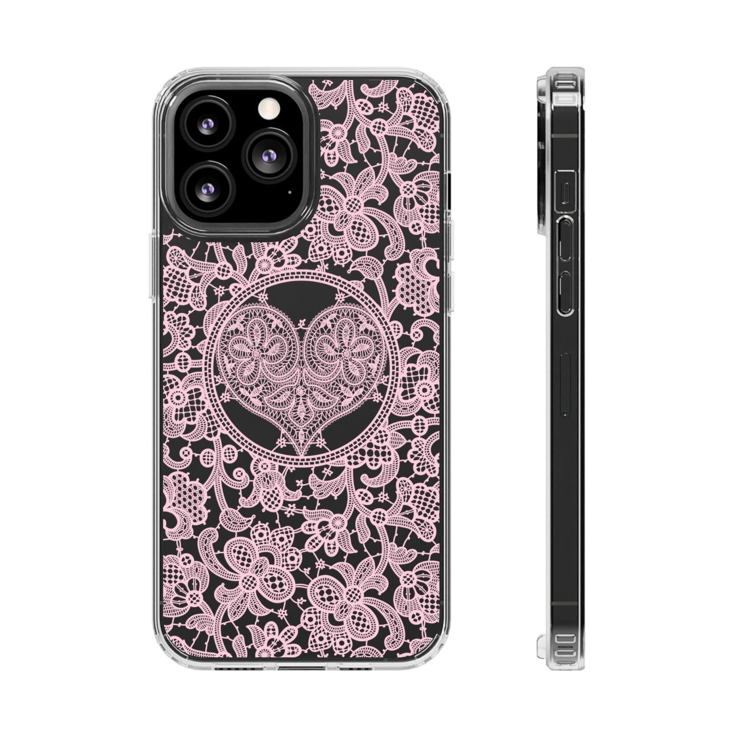 Pink Lace Coquette Phone Case • Clear Phone Case Designed to fit most iPhone and Samsung Phones Phone Case Printify iPhone 13 Pro Max Without gift packaging