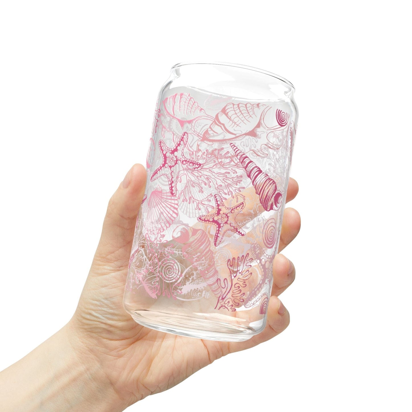 Beachy Shells Sipper Glass - 16oz, Eco-friendly Drinkware for Summer Parties and Coastal Vibes Mug Printify