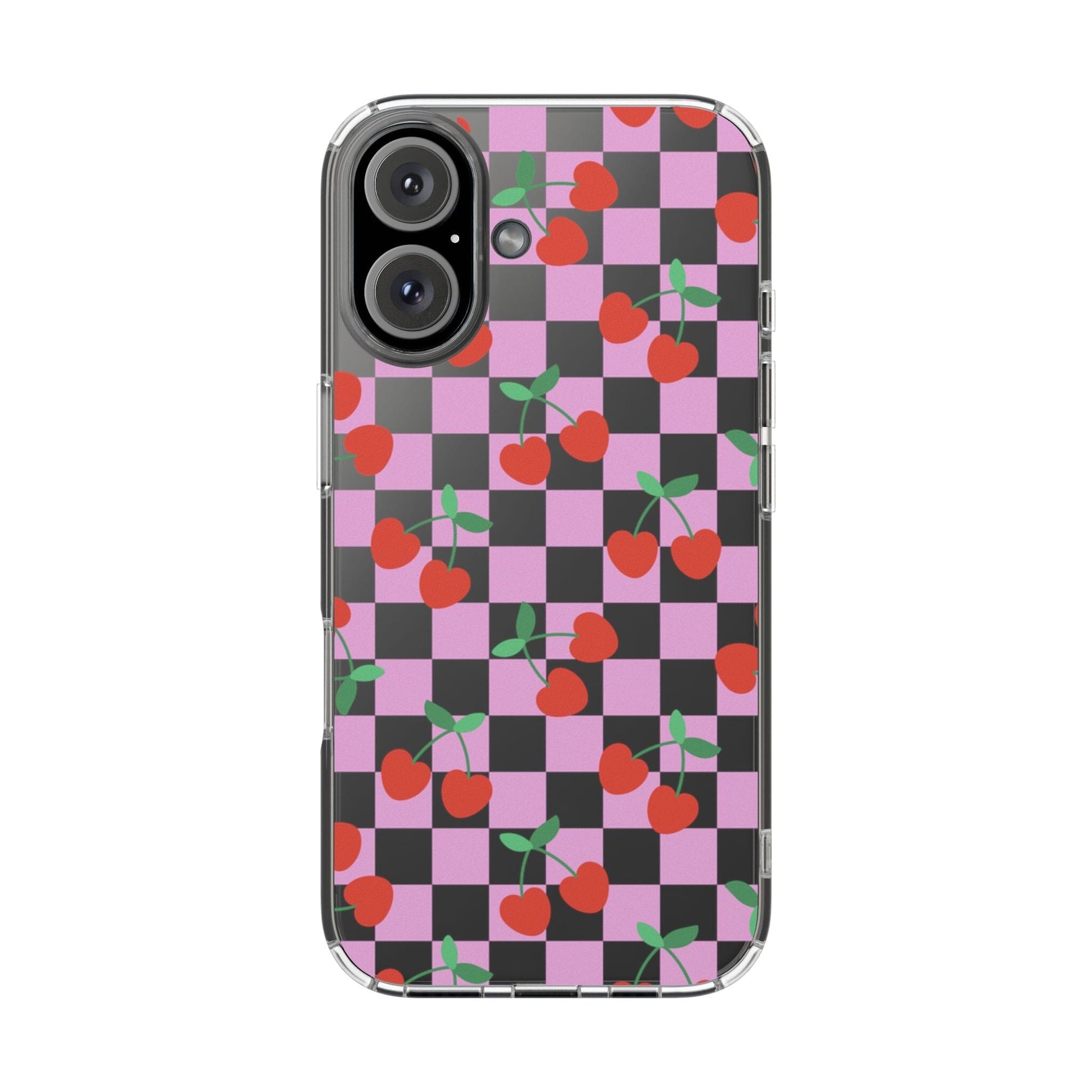 iPhone 16 Clear Case, Pink Checkered Cherry Phone Case • y2K Aesthetic Phone Cases Designed to fit most iPhone and Samsung Models Phone Case Printify iPhone 16 Without gift packaging