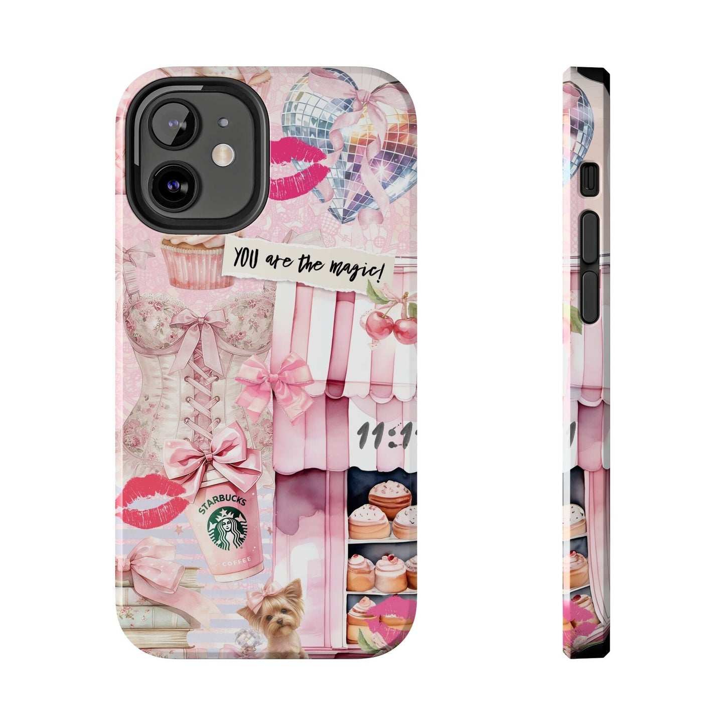 Pink Coquette Phone Case, Collage Phone Case, You Are The Magic, Cupcakes and Puppies ~ iPhone 12, iPhone 13, iPhone 14, iPhone 15 Phone Case Printify iPhone 12 Mini