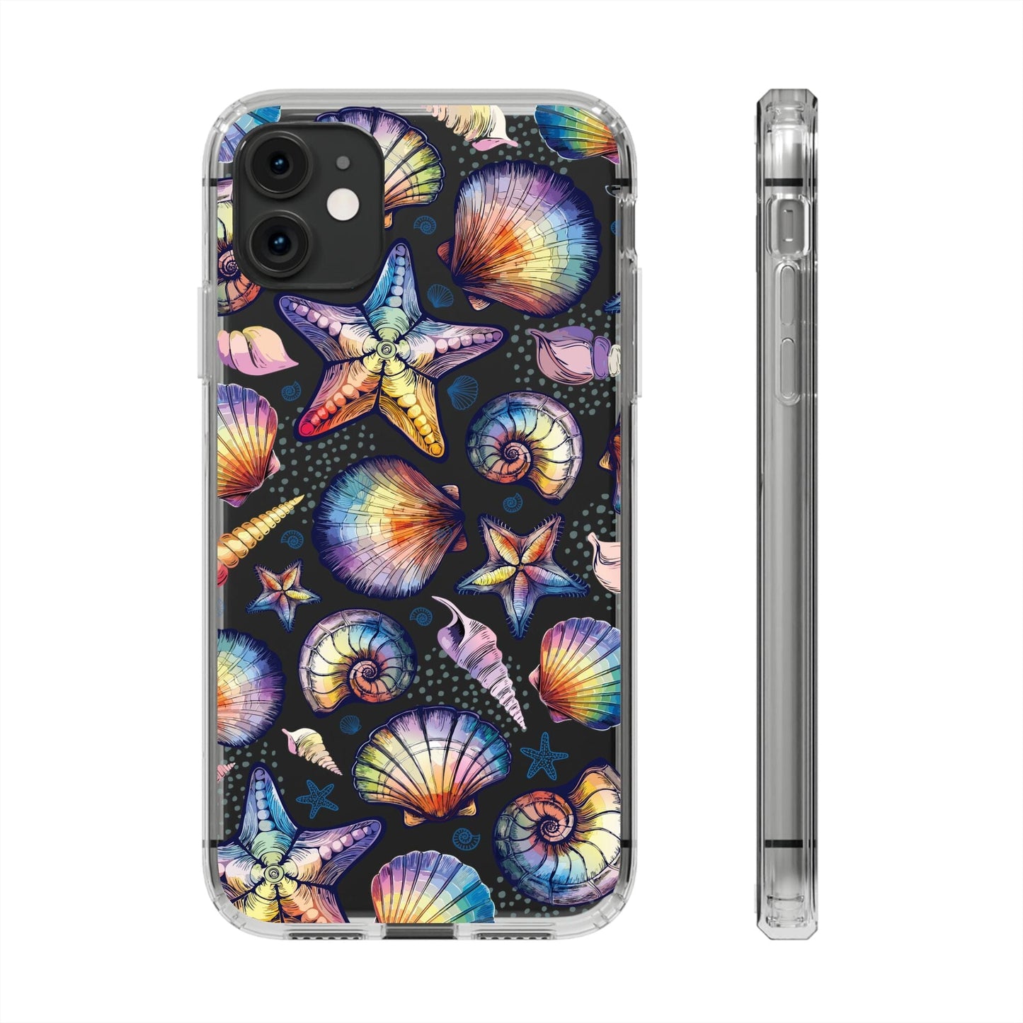 Rainbow Seashell Clear Phone Cases • Designed to fit most iPhone and Samsung Phones Phone Case Printify iPhone 11 Without gift packaging