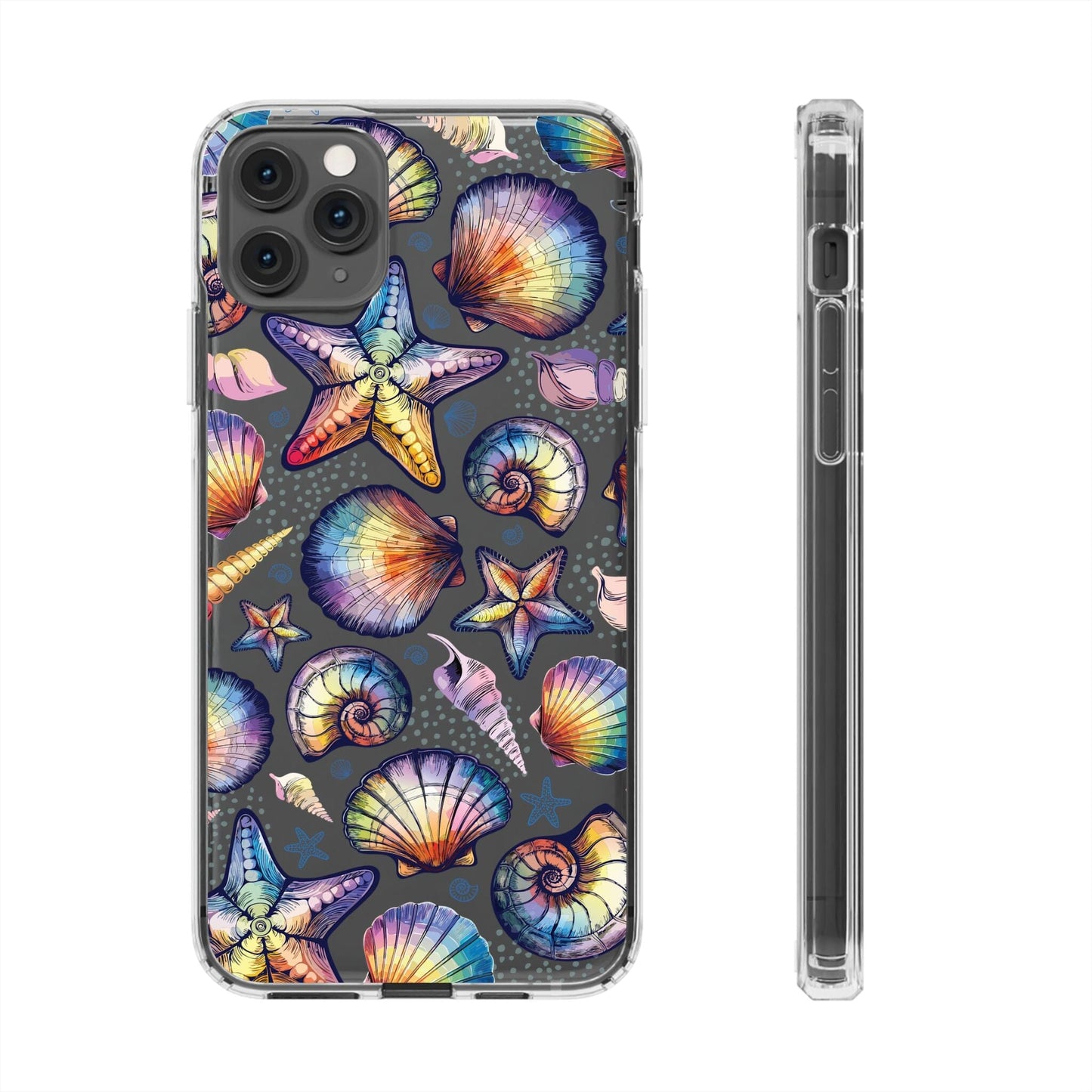 Rainbow Seashell Clear Phone Cases • Designed to fit most iPhone and Samsung Phones Phone Case Printify iPhone 11 Pro Max Without gift packaging