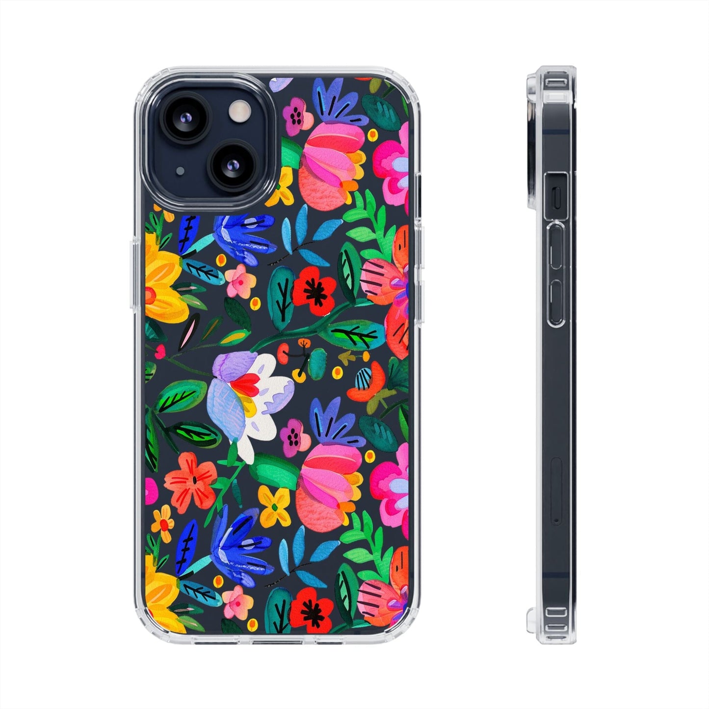 Folk Art Flowers Clear Phone Cases • Summer Floral Phone Case Designed to fit most iPhone and Samsung Phones Phone Case Printify iPhone 13 Without gift packaging