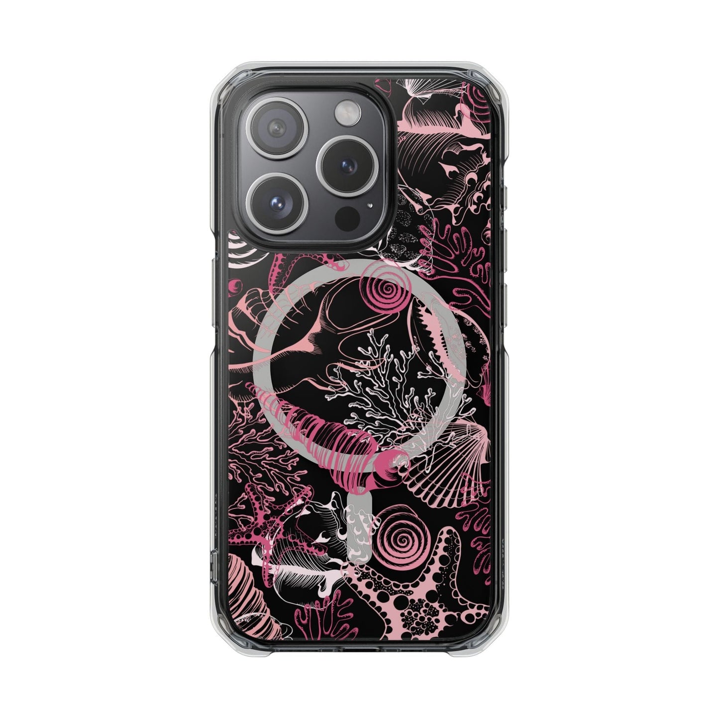MagSafe® Compatable Clear Phone Case • Pink Seashells Summer Phone Case Designed to fit iPhone 14-16 Models Phone Case Printify iPhone 15 Pro