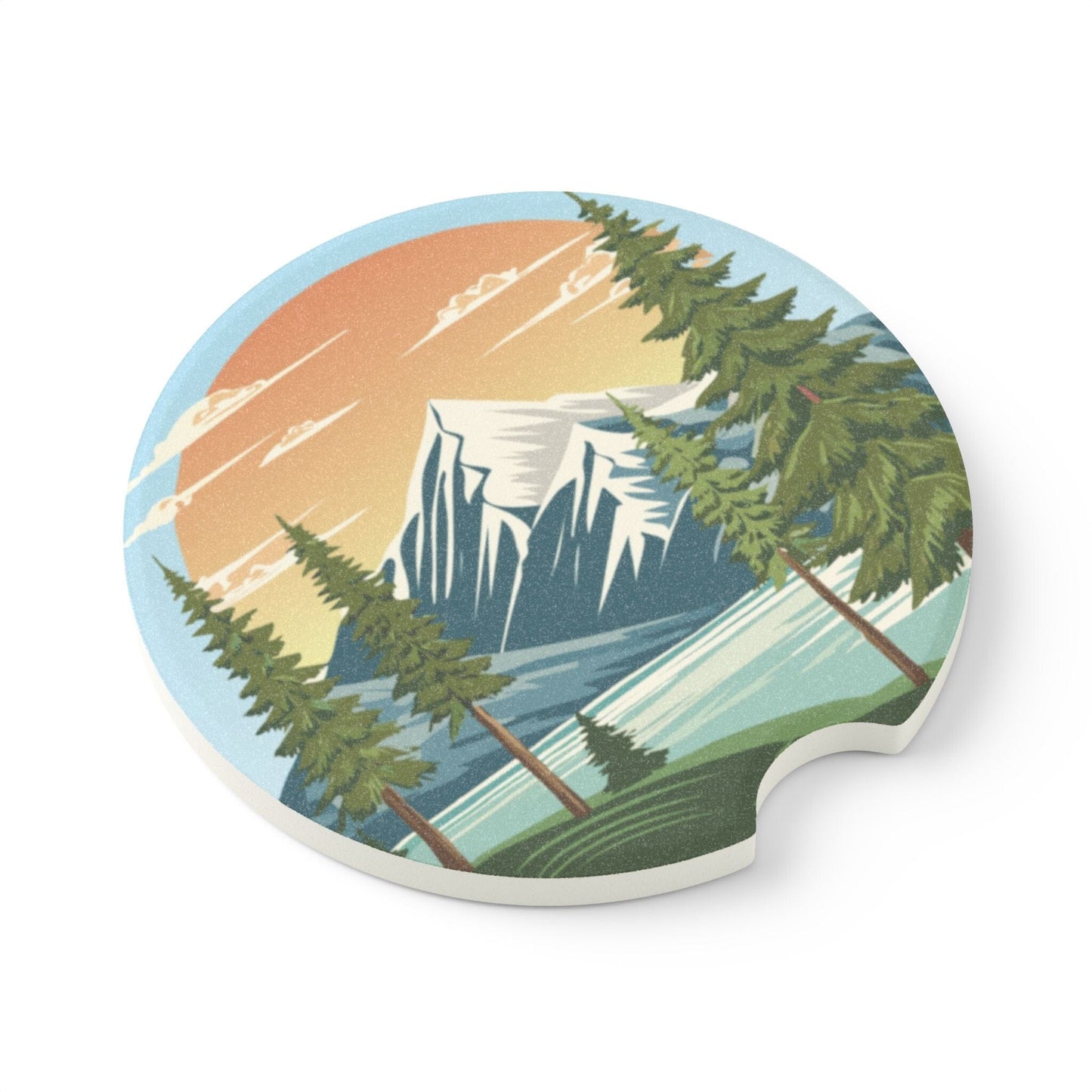Nature-Inspired Soapstone Car Coaster with Mountain & Forest Design Home Decor Printify