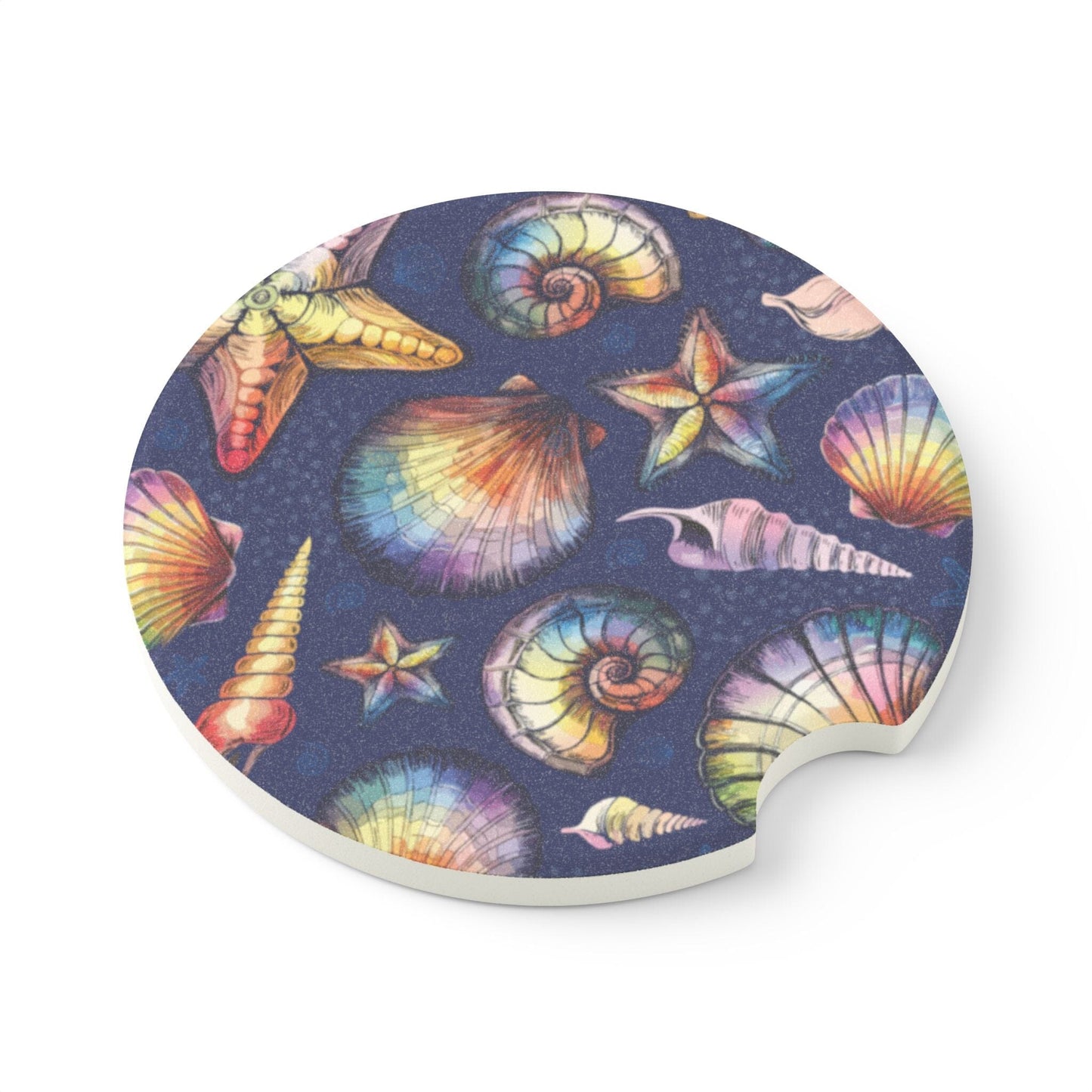 Summer Seashells Car Coaster, Beachy Car Accessories, Summer Drink Cup Holder Coaster • Cute Car Accessories Home Decor Printify