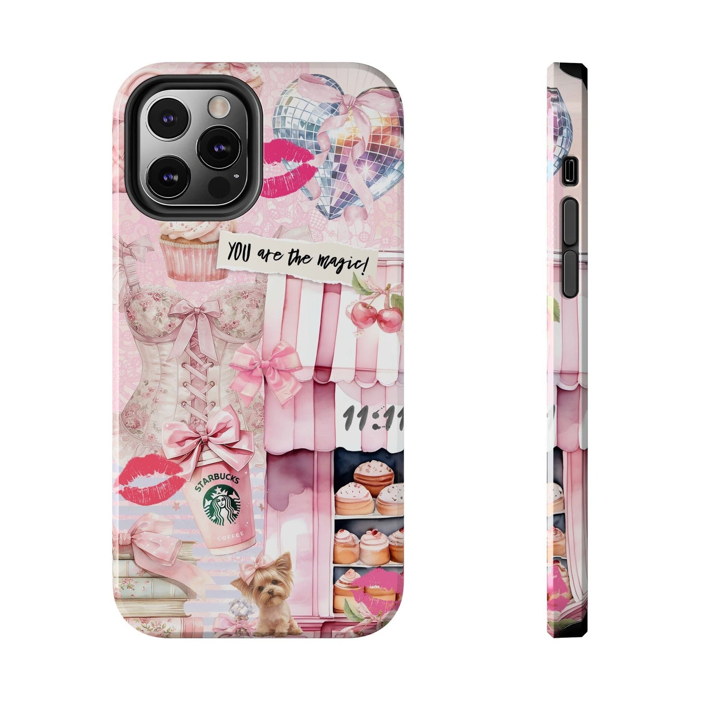 Pink Coquette Phone Case, Collage Phone Case, You Are The Magic, Cupcakes and Puppies ~ iPhone 12, iPhone 13, iPhone 14, iPhone 15 Phone Case Printify iPhone 12 Pro
