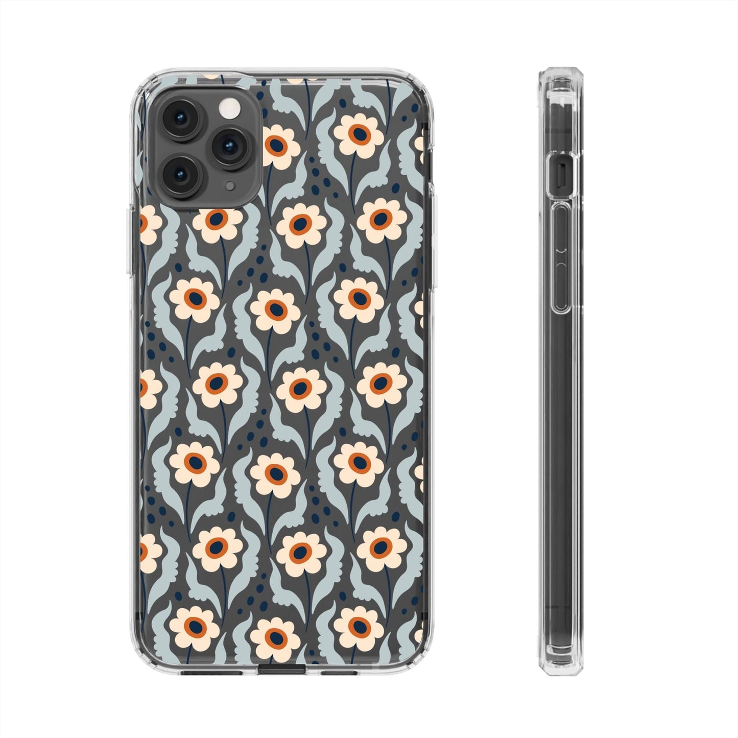 Retro Daisies Clear Phone Case • Designed to fit Most iPhone and Samsung Phones Phone Case Printify iPhone 11 Pro Max Without gift packaging