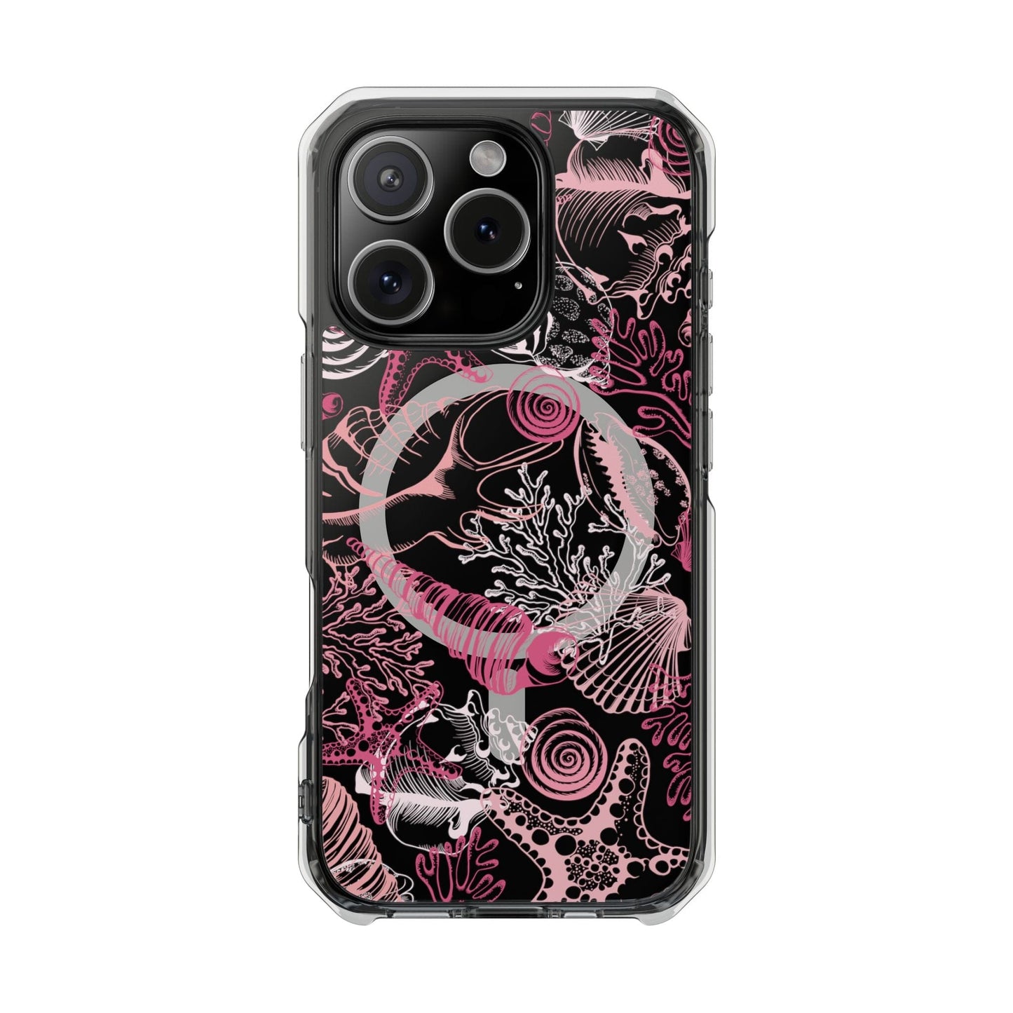 MagSafe® Compatable Clear Phone Case • Pink Seashells Summer Phone Case Designed to fit iPhone 14-16 Models Phone Case Printify iPhone 16 Pro