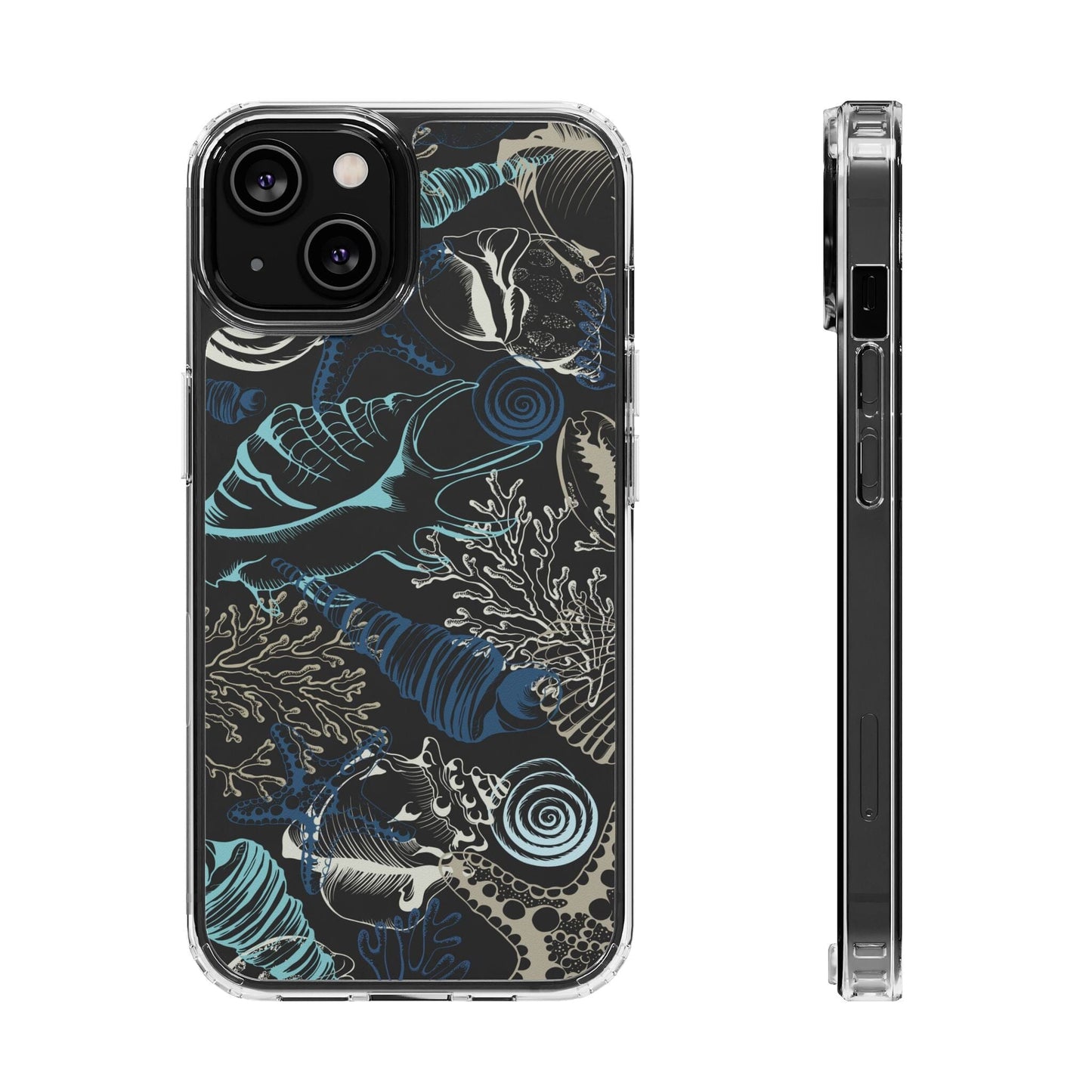 Clear iPhone Case • Blue Seashells Phone Case - Fits Most iPhone and Samsung Phones Phone Case Printify iPhone 14 Without gift packaging