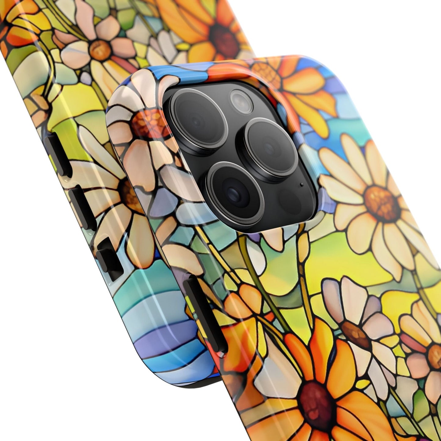 Stained Glass Daisies Impact Resistant Phone Case • Designed to fit most iPhone and Samsung Models Phone Case Printify