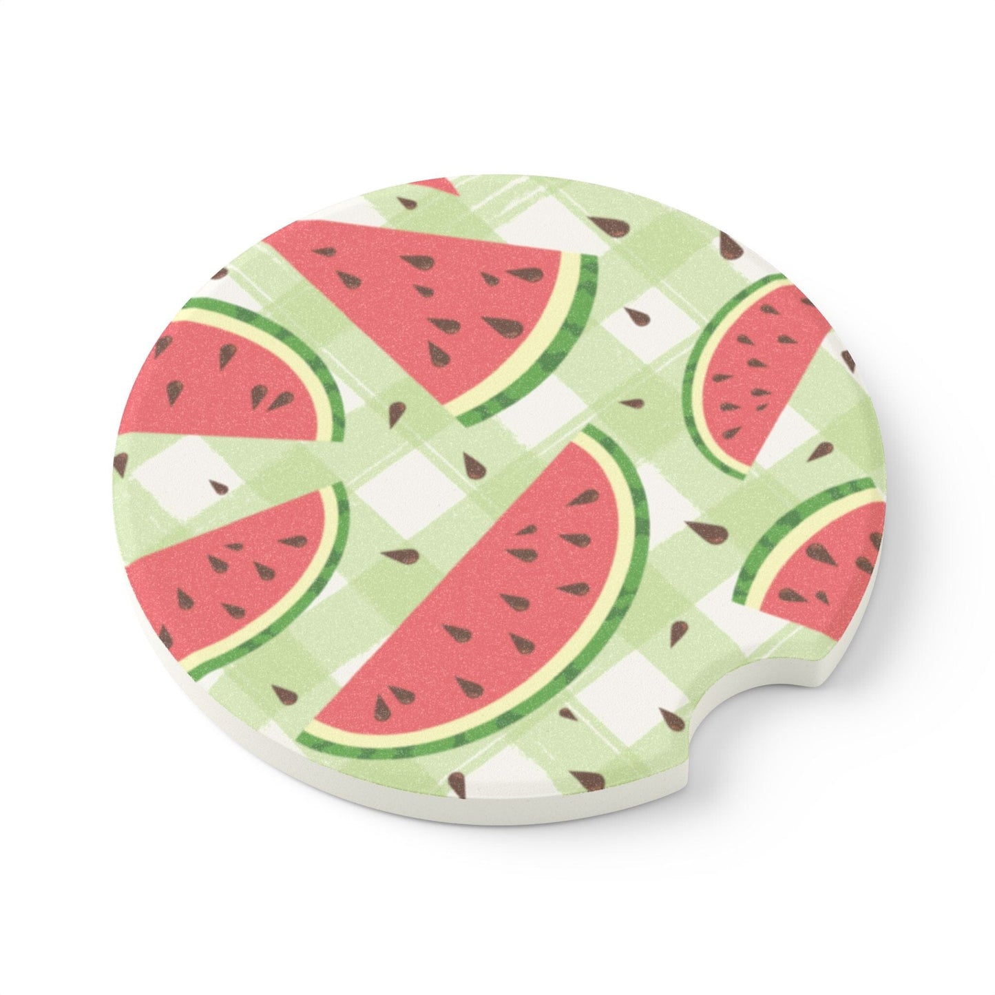 Checkered Watermelon Car Coaster, Summer Drink Cup Holder Coaster • Cute Car Accessories Home Decor Printify