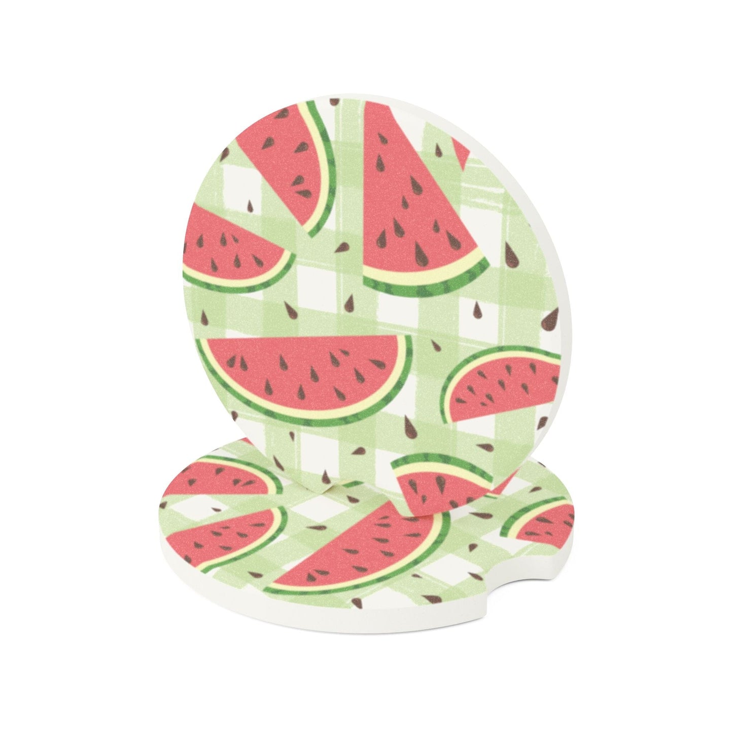 Checkered Watermelon Car Coaster, Summer Drink Cup Holder Coaster • Cute Car Accessories Home Decor Printify 2.6'' × 2.6" 2pcs