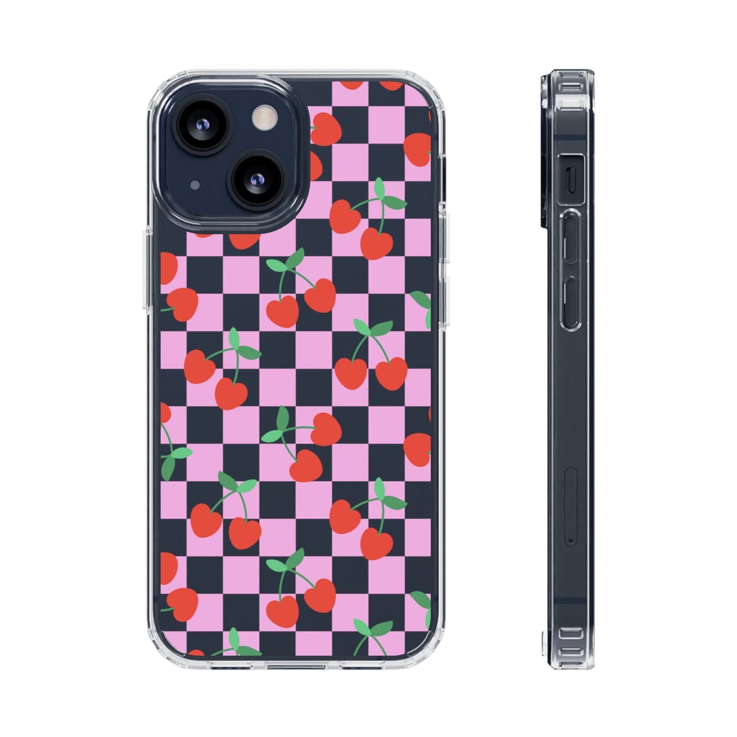 iPhone 16 Clear Case, Pink Checkered Cherry Phone Case • y2K Aesthetic Phone Cases Designed to fit most iPhone and Samsung Models Phone Case Printify iPhone 13 Mini Without gift packaging