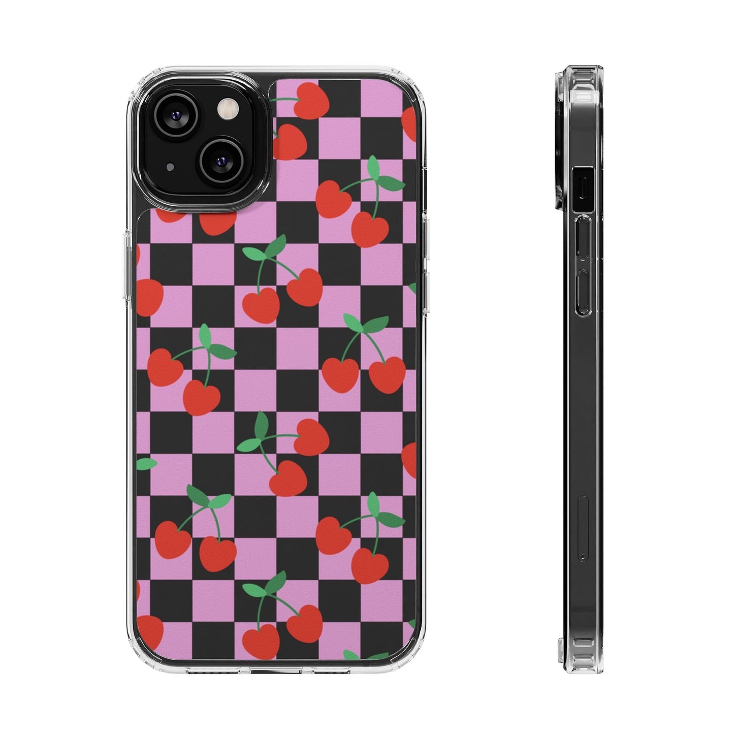 iPhone 16 Clear Case, Pink Checkered Cherry Phone Case • y2K Aesthetic Phone Cases Designed to fit most iPhone and Samsung Models Phone Case Printify iPhone 14 Plus Without gift packaging