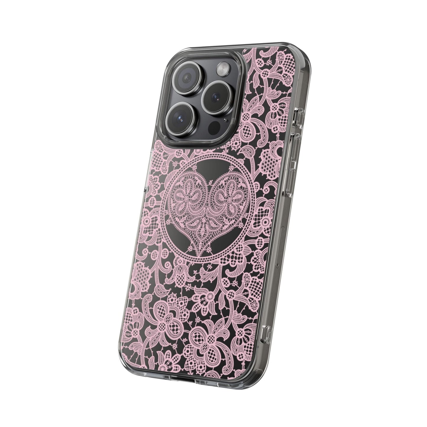 Pink Lace Coquette Phone Case • Clear Phone Case Designed to fit most iPhone and Samsung Phones Phone Case Printify