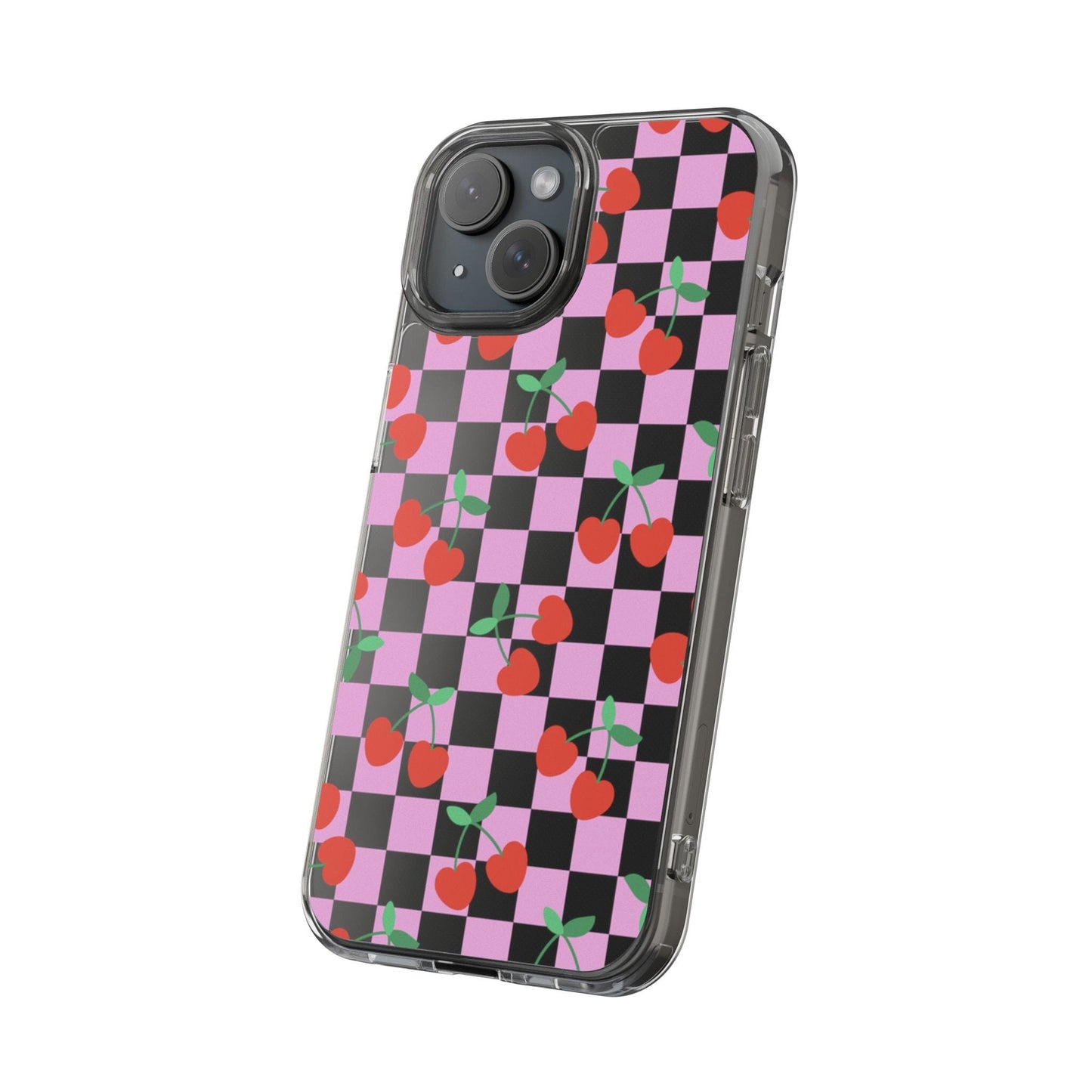 iPhone 16 Clear Case, Pink Checkered Cherry Phone Case • y2K Aesthetic Phone Cases Designed to fit most iPhone and Samsung Models Phone Case Printify