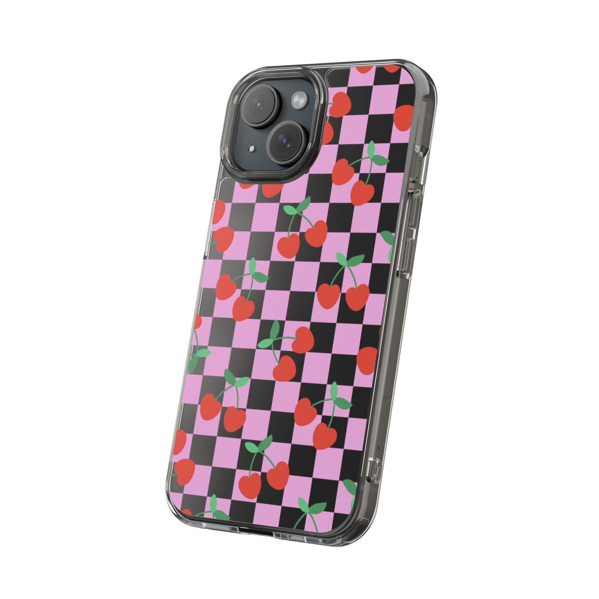 iPhone 16 Clear Case, Pink Checkered Cherry Phone Case • y2K Aesthetic Phone Cases Designed to fit most iPhone and Samsung Models Phone Case Printify