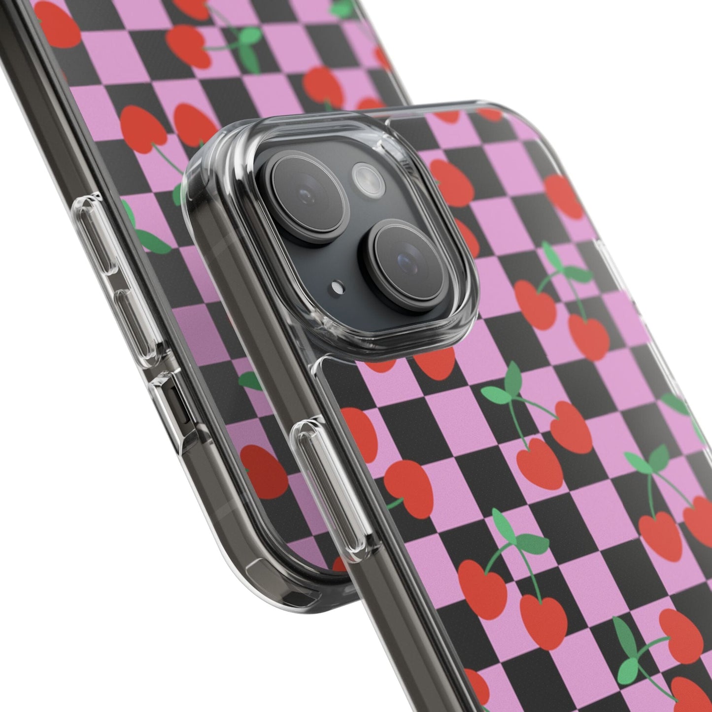 iPhone 16 Clear Case, Pink Checkered Cherry Phone Case • y2K Aesthetic Phone Cases Designed to fit most iPhone and Samsung Models Phone Case Printify