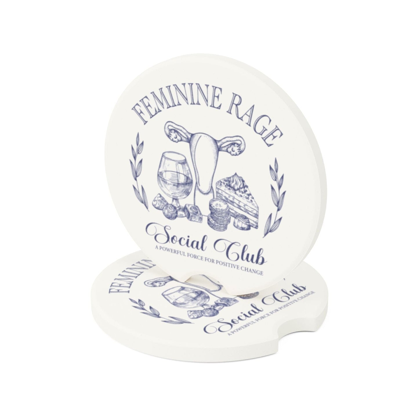 Feminine Rage Car Coaster, Feminist Rage Social Club Coasters • Unique Gift for Empowerment & Women's Rights Home Decor Printify 2.6'' × 2.6" 2pcs