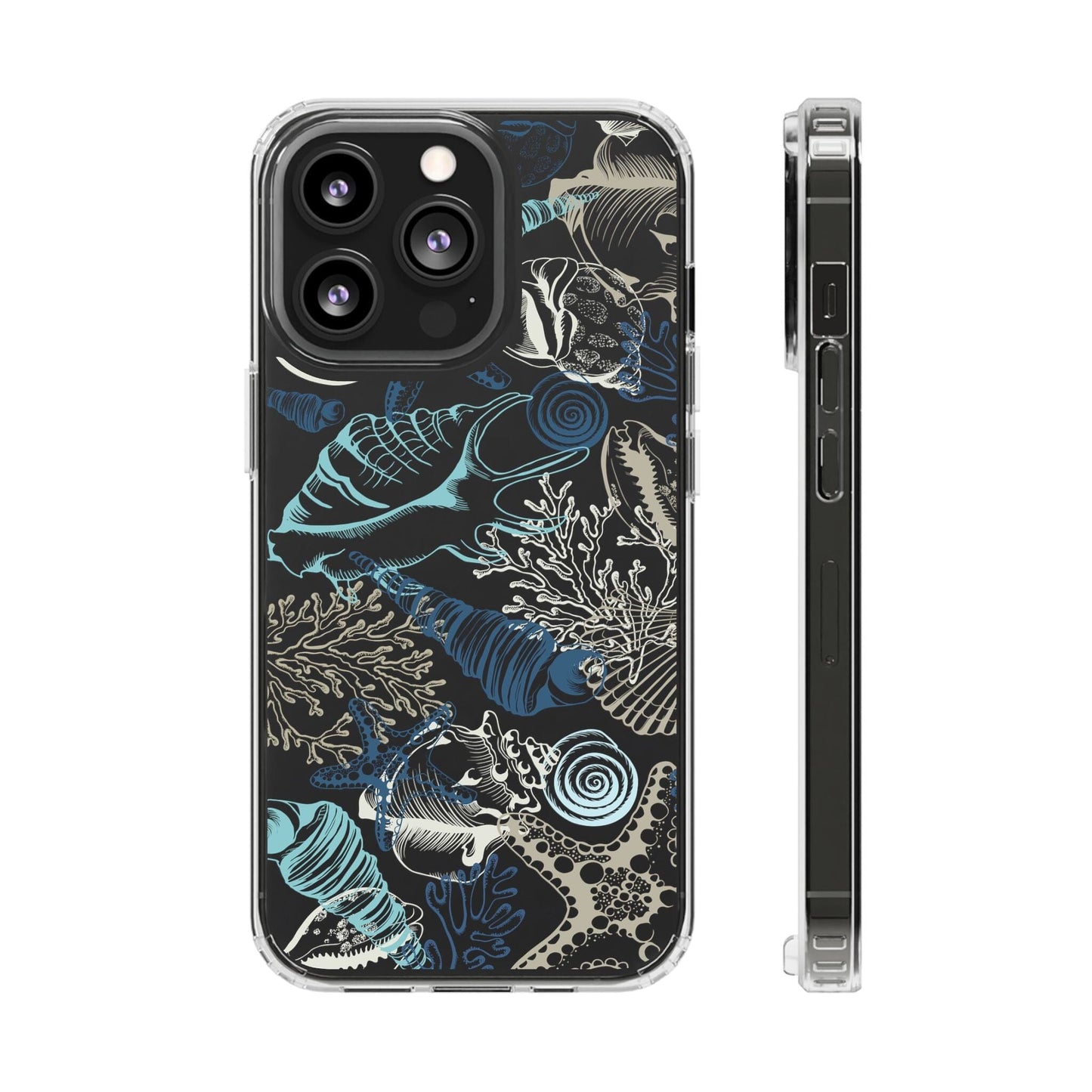 Clear iPhone Case • Blue Seashells Phone Case - Fits Most iPhone and Samsung Phones Phone Case Printify iPhone 13 Pro Without gift packaging