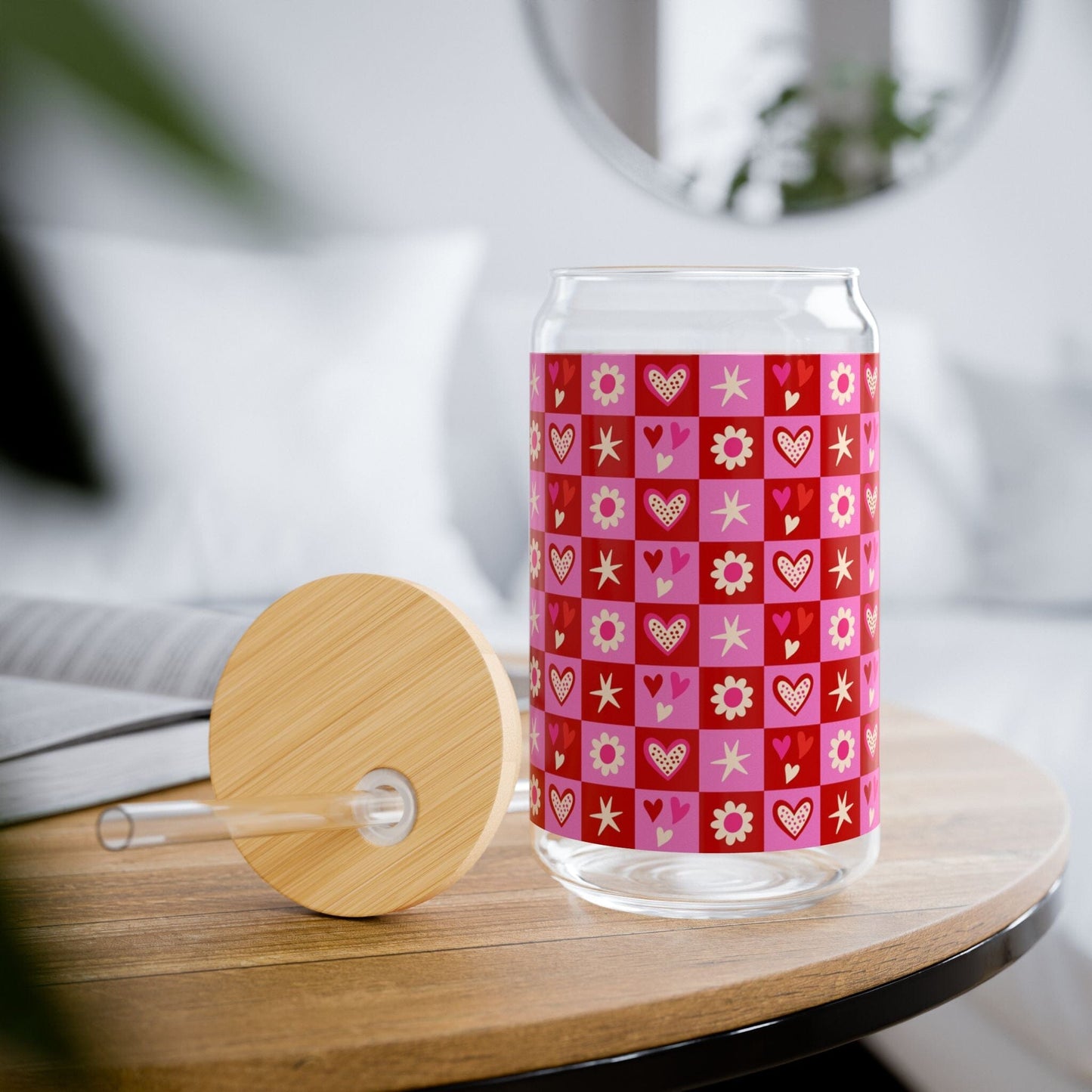 Coquette Hearts & Flowers Sipper Cup, Iced Coffee Cup with Lid Mug Printify