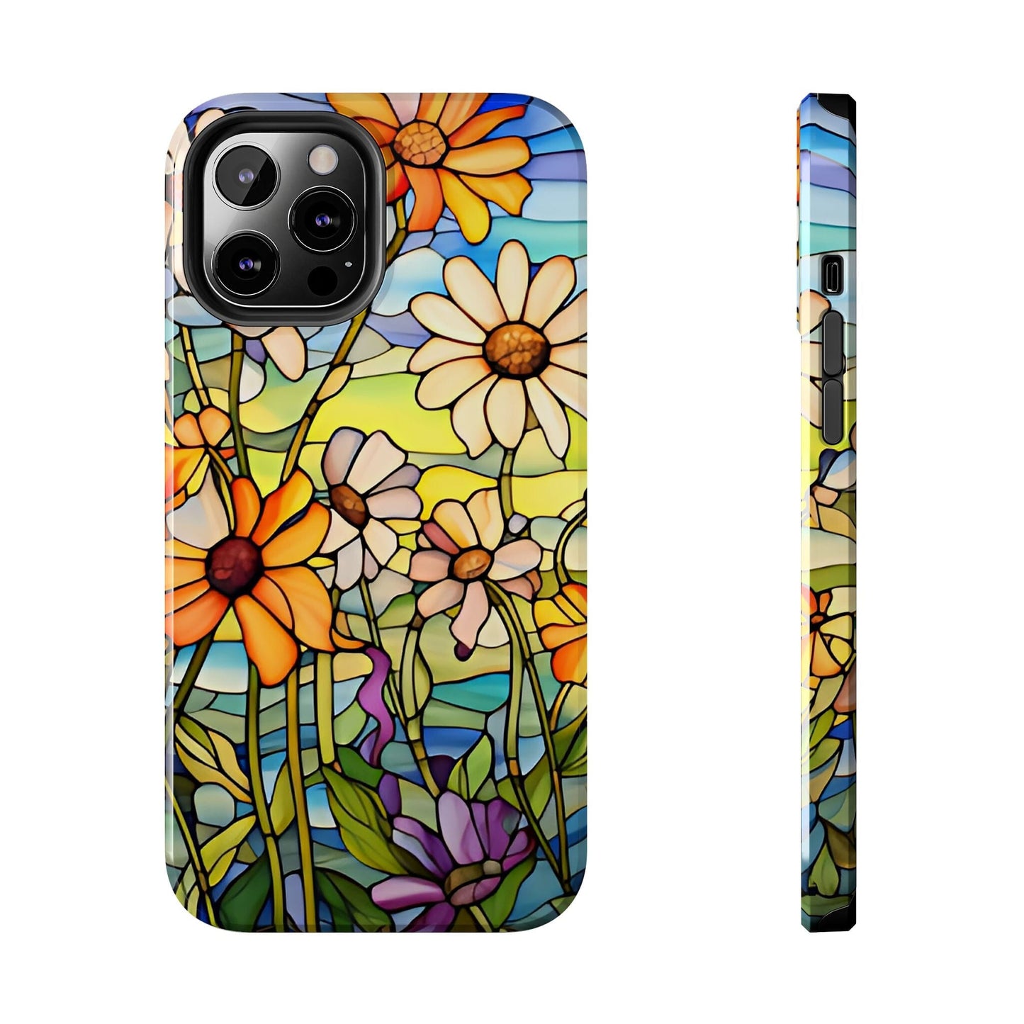 Stained Glass Daisies Impact Resistant Phone Case • Designed to fit most iPhone and Samsung Models Phone Case Printify iPhone 12 Pro Max