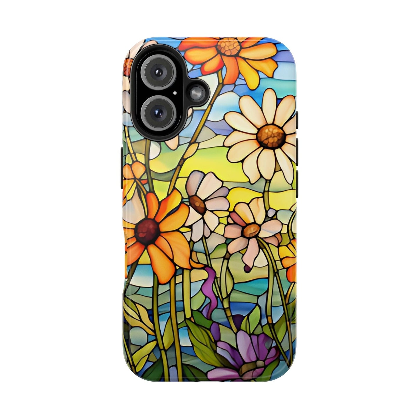 Stained Glass Daisies Impact Resistant Phone Case • Designed to fit most iPhone and Samsung Models Phone Case Printify iPhone 16